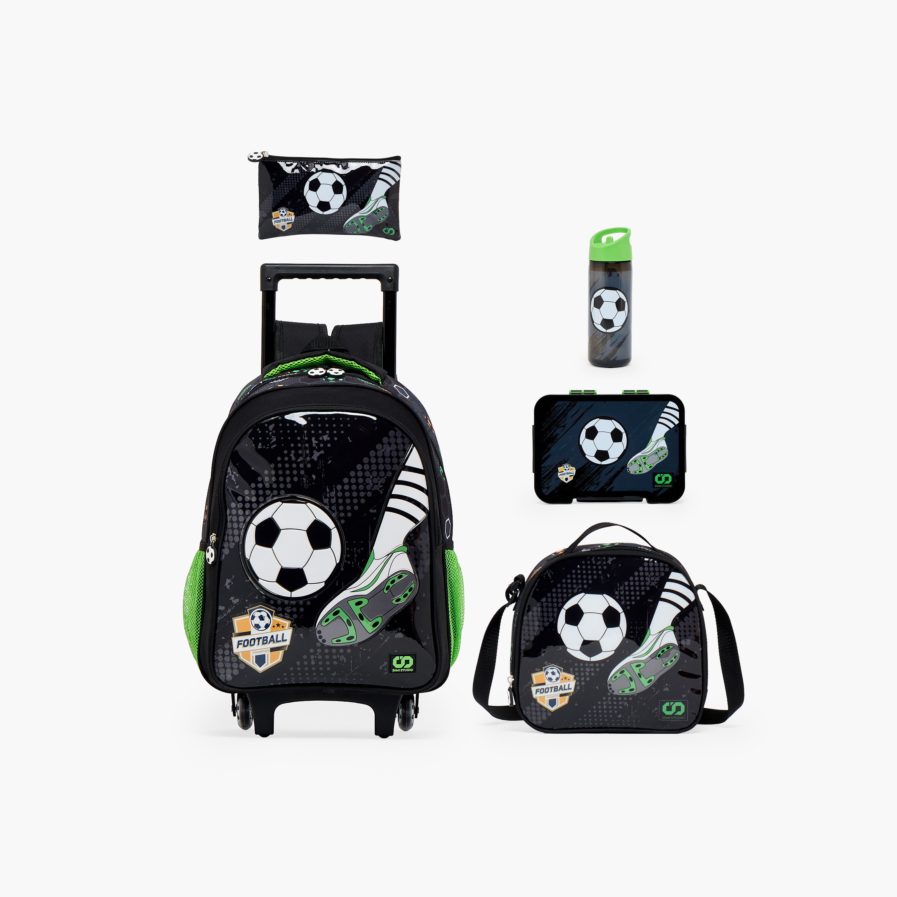 SAMI STUDIO Football 5-Piece School Trolley Bag Set for Boys 5-8 Years with Lunch Bag - 16 inches-school-bagsandbackpacks-trolleybags-image-1