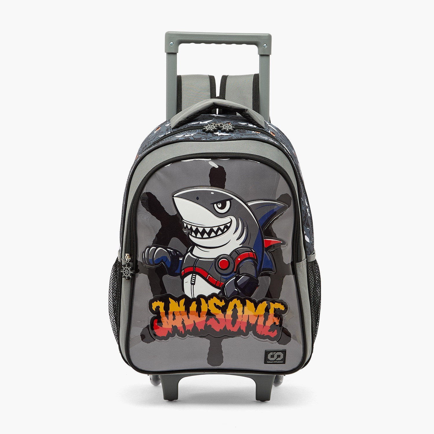 SAMI STUDIO Shark Print 5-Piece School Trolley Bag Set for Boys 5-8 Years with Lunch Box - 16 inches-school-bagsandbackpacks-trolleybags-image-2