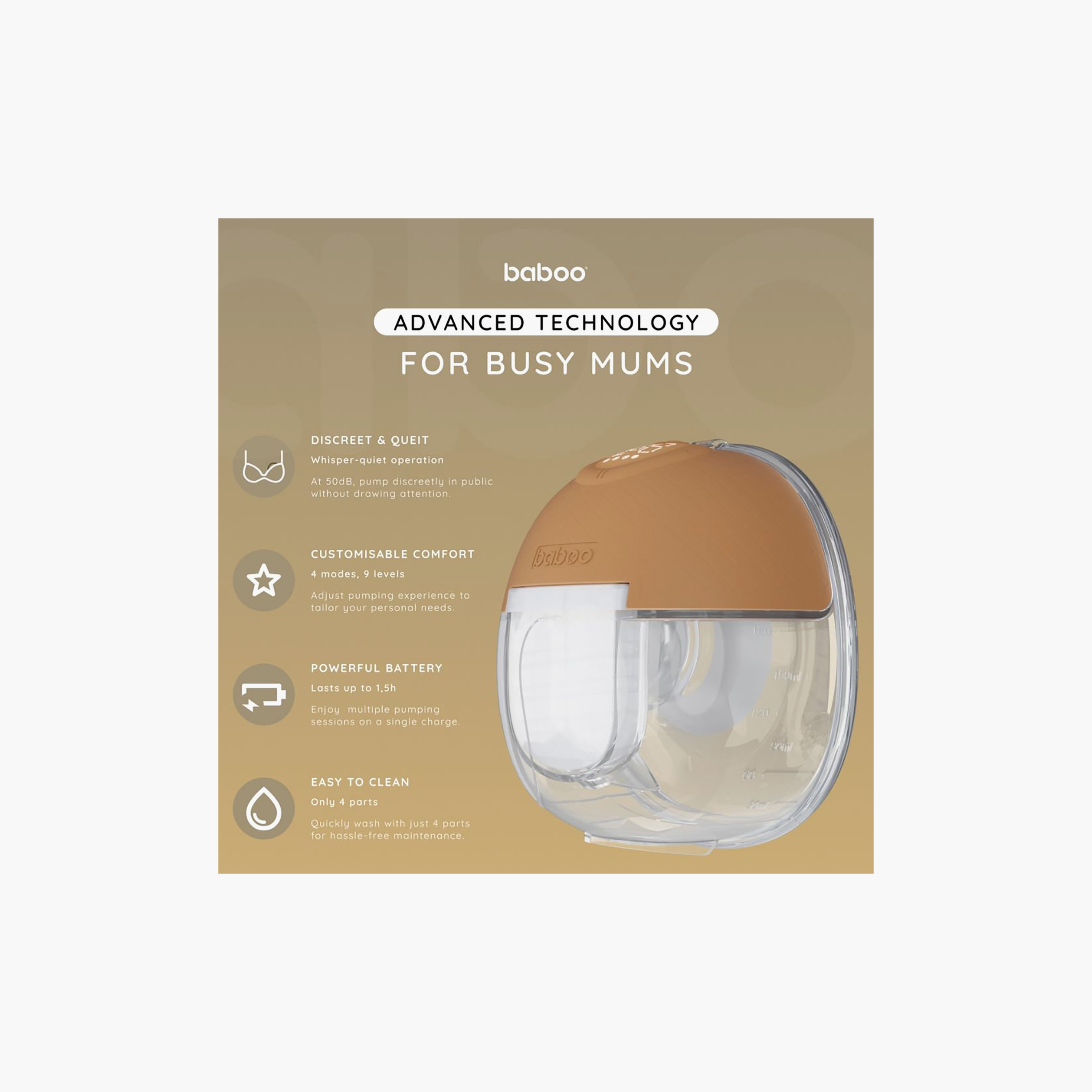 Baboo Double Electric Wearable Hands-Free Breast Pump W10 - 360 ml - Cacao-baby-feeding-breastfeedingandcare-image-6