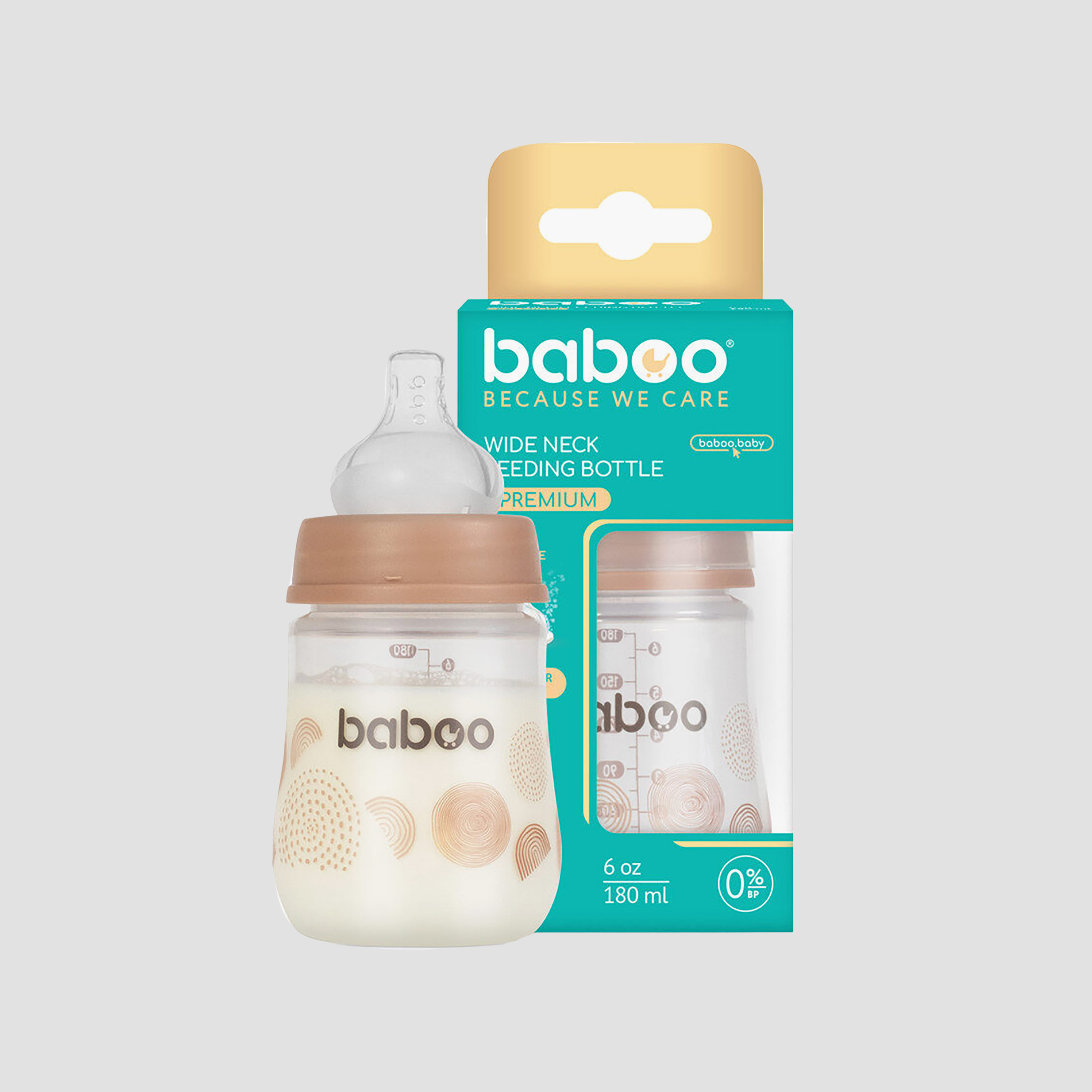 Baboo Anti-Colic Wide Neck Feeding Bottle - 180 ml - Au Naturale - 0 Months+-baby-feeding-feedingbottles-bottlesandteats-image-2
