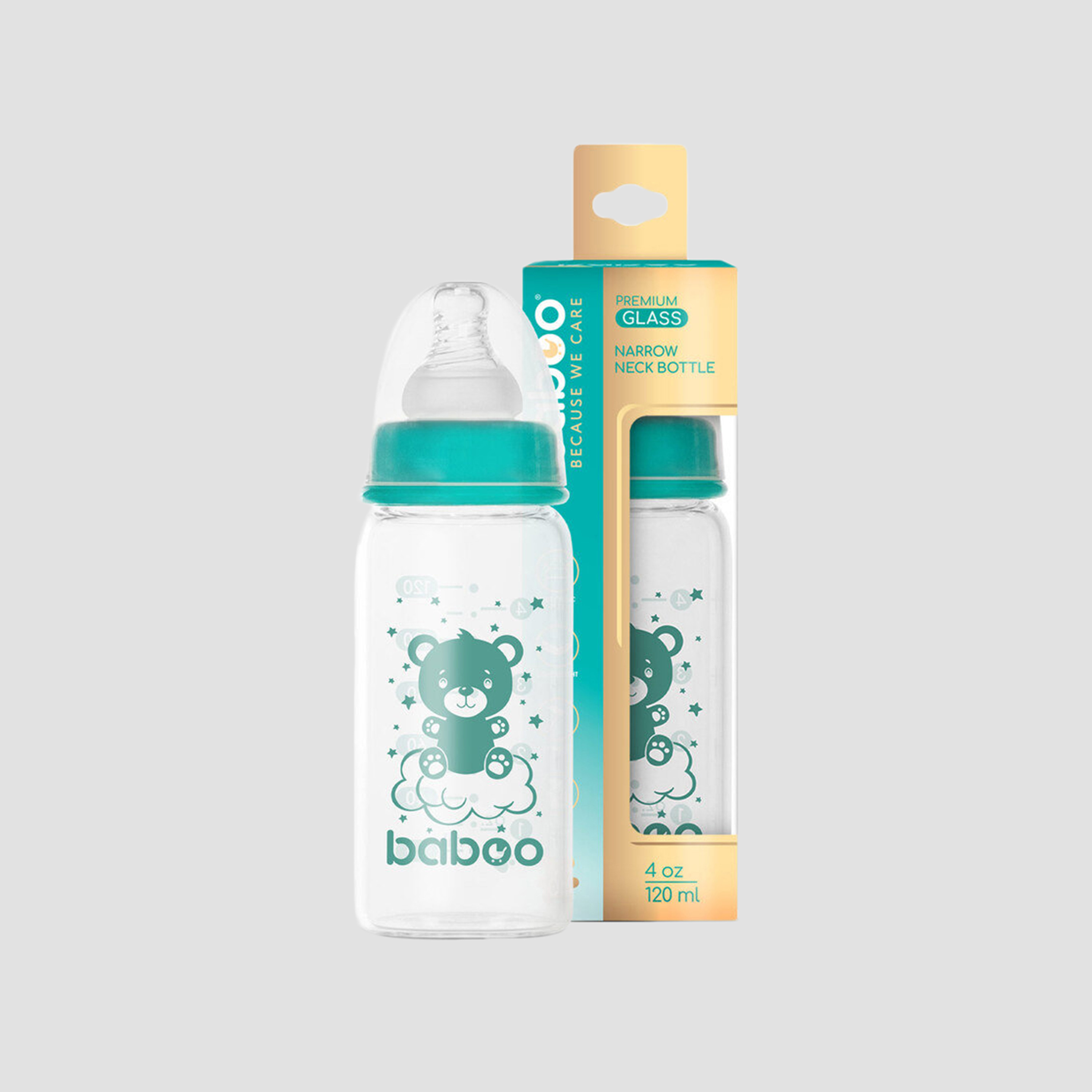 Baboo Anti-Colic Glass Bottle with Narrow Neck - 120 ml - 0 Months+-baby-feeding-feedingbottles-bottlesandteats-image-4