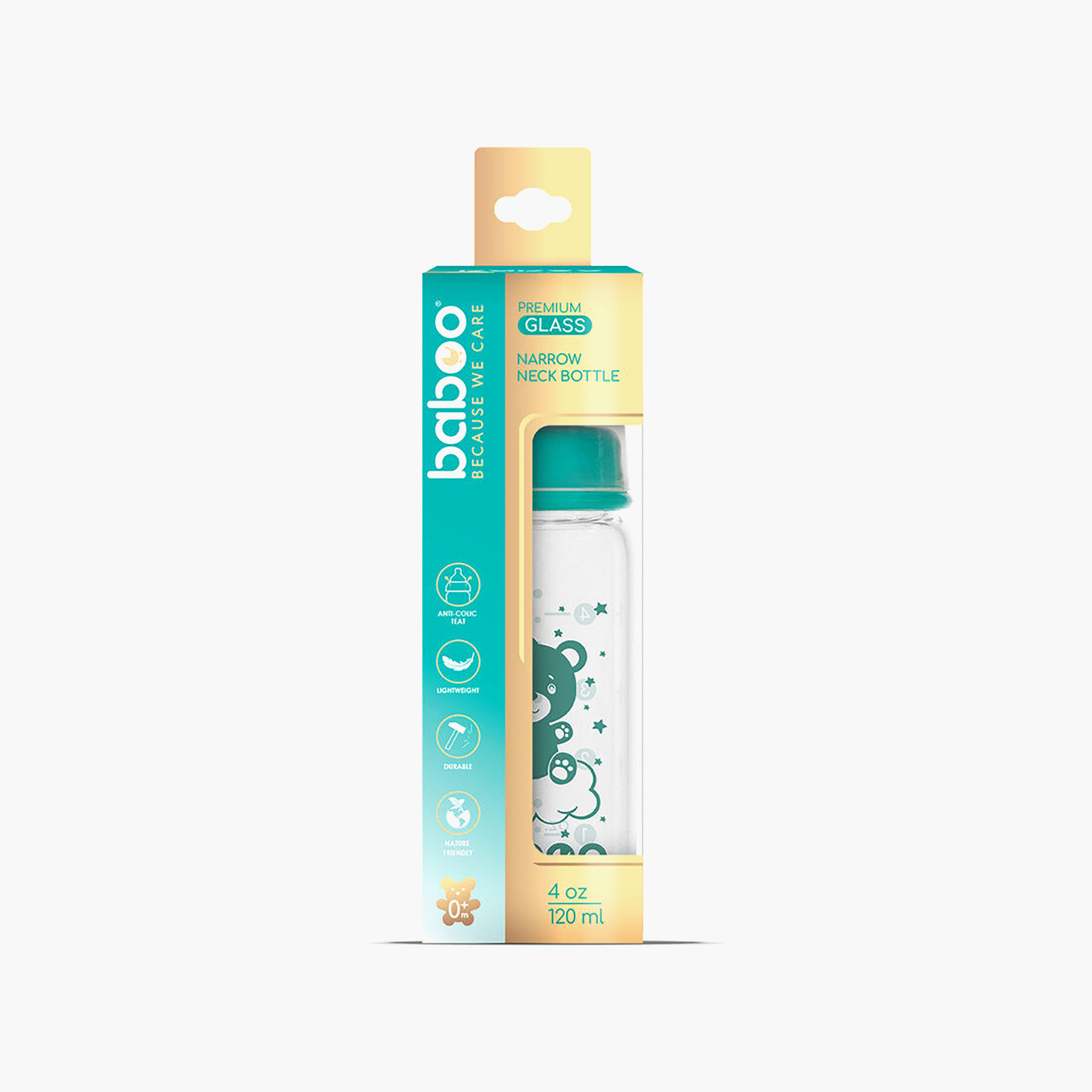 Baboo Anti-Colic Glass Bottle with Narrow Neck - 120 ml - 0 Months+-baby-feeding-feedingbottles-bottlesandteats-image-5