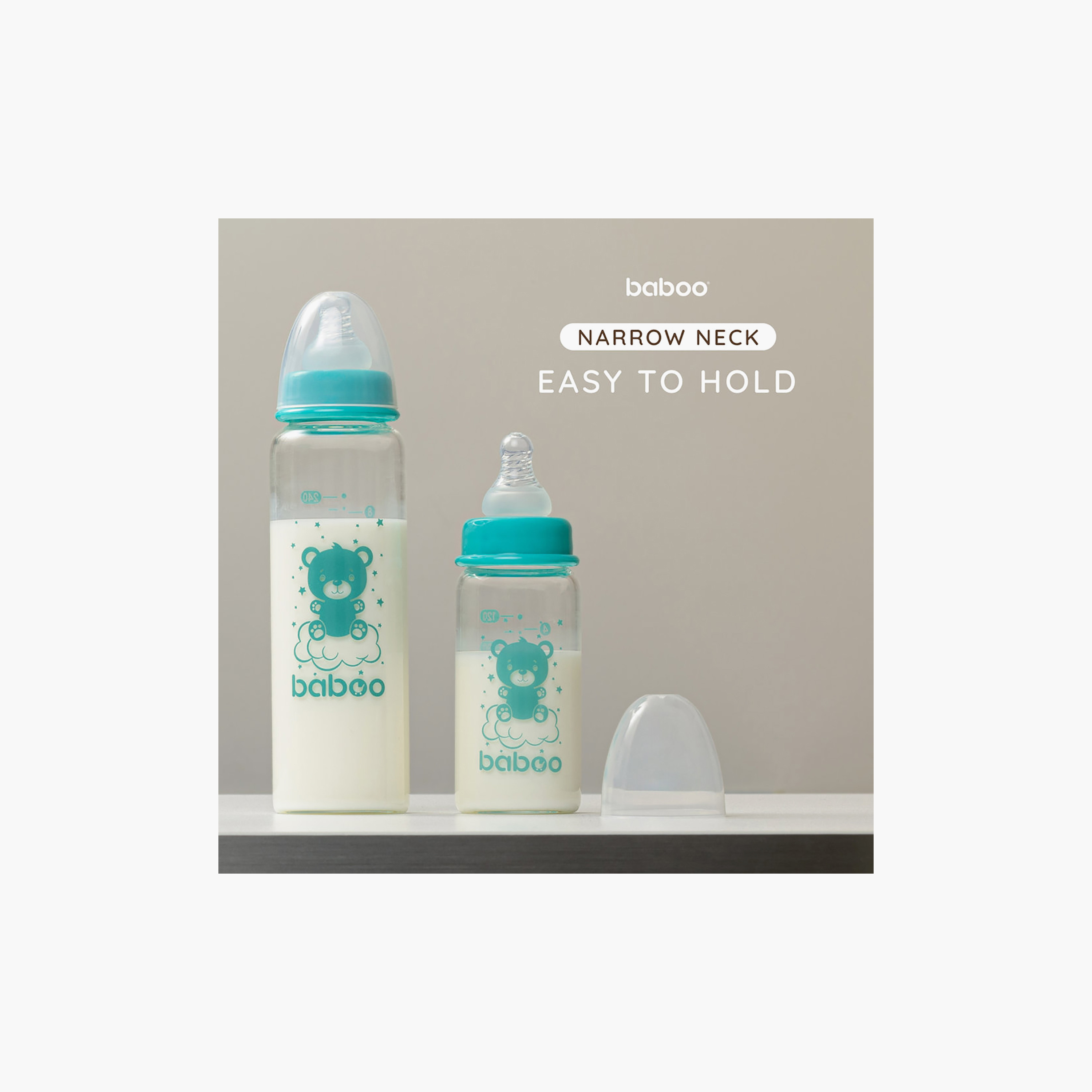 Baboo Anti-Colic Glass Bottle with Narrow Neck - 120 ml - 0 Months+-baby-feeding-feedingbottles-bottlesandteats-image-8