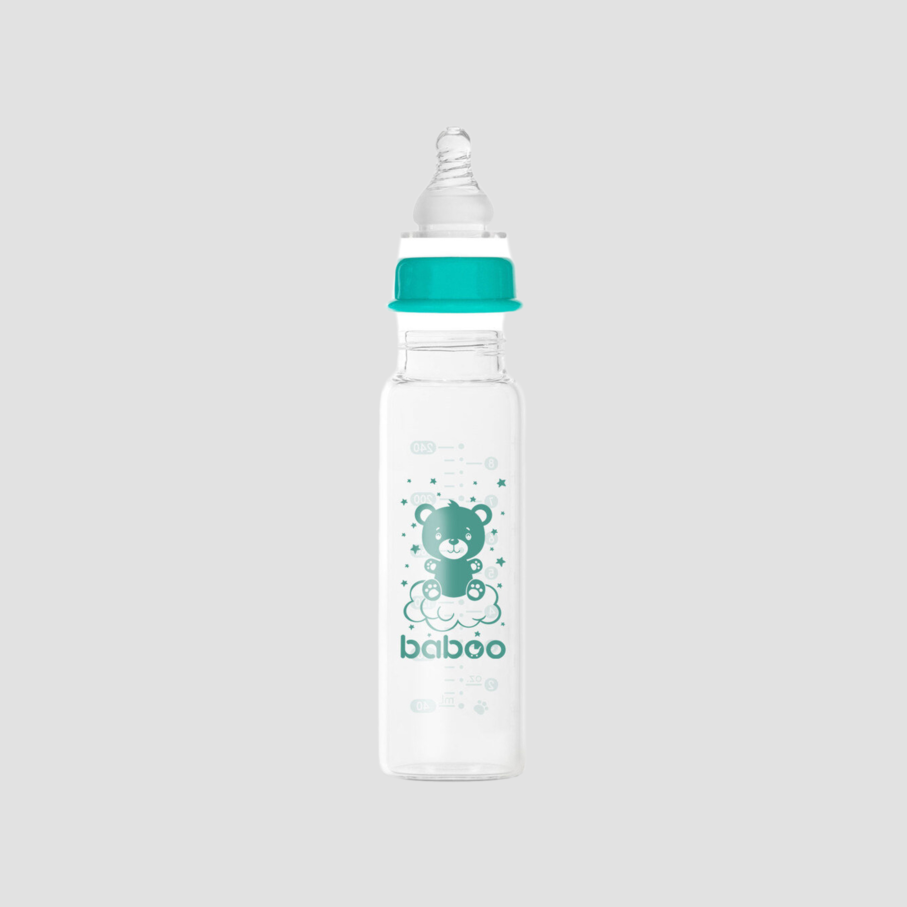 Baboo Anti-Colic Glass Bottle with Narrow Neck - 240 ml - 3 Months+-baby-feeding-feedingbottles-bottlesandteats-image-1