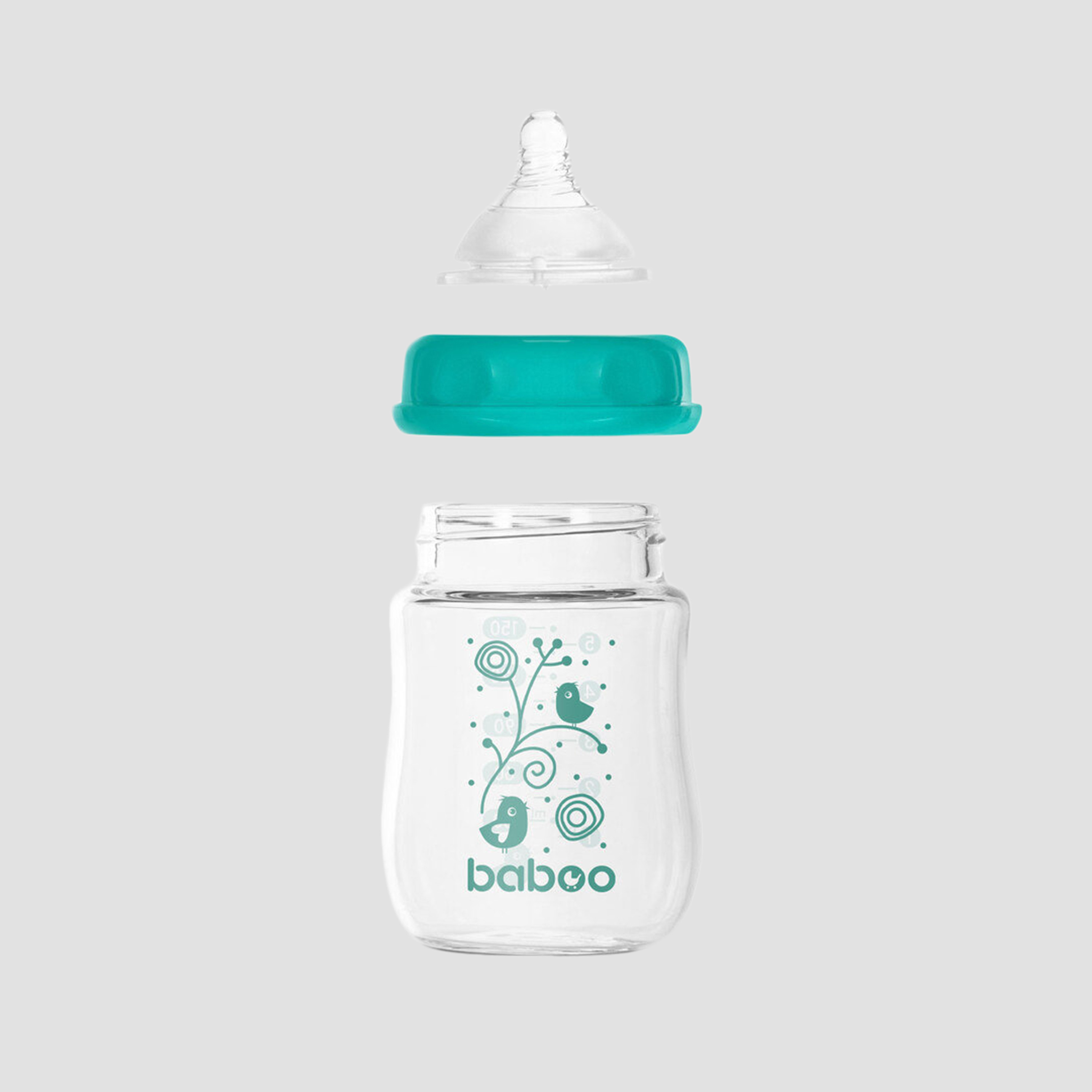 Baboo Anti-Colic Glass Bottle with Wide Neck - 150 ml - 0 Months+-baby-feeding-feedingbottles-bottlesandteats-image-1