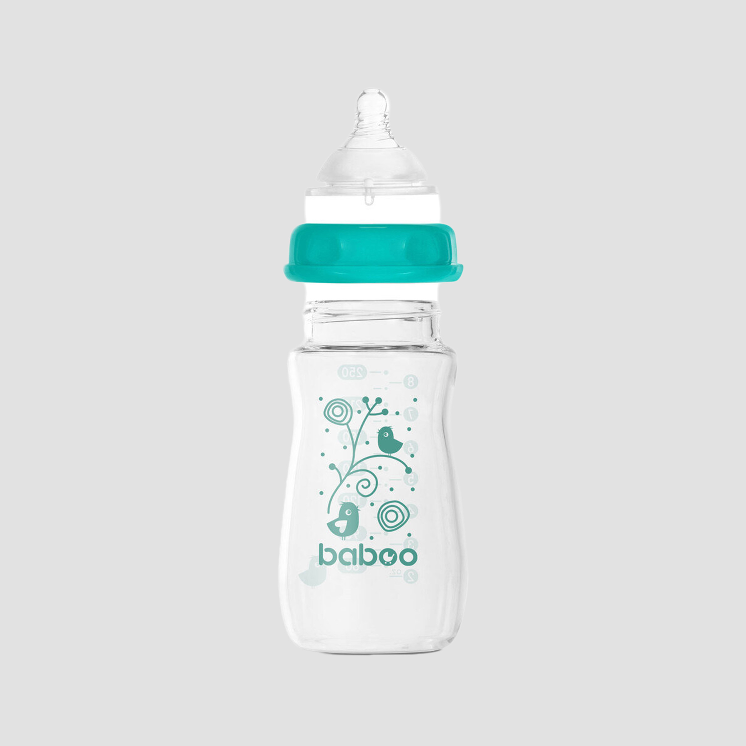 Baboo Anti-Colic Glass Bottle with Wide Neck - 250 ml - 3 Months+-baby-feeding-feedingbottles-bottlesandteats-image-1
