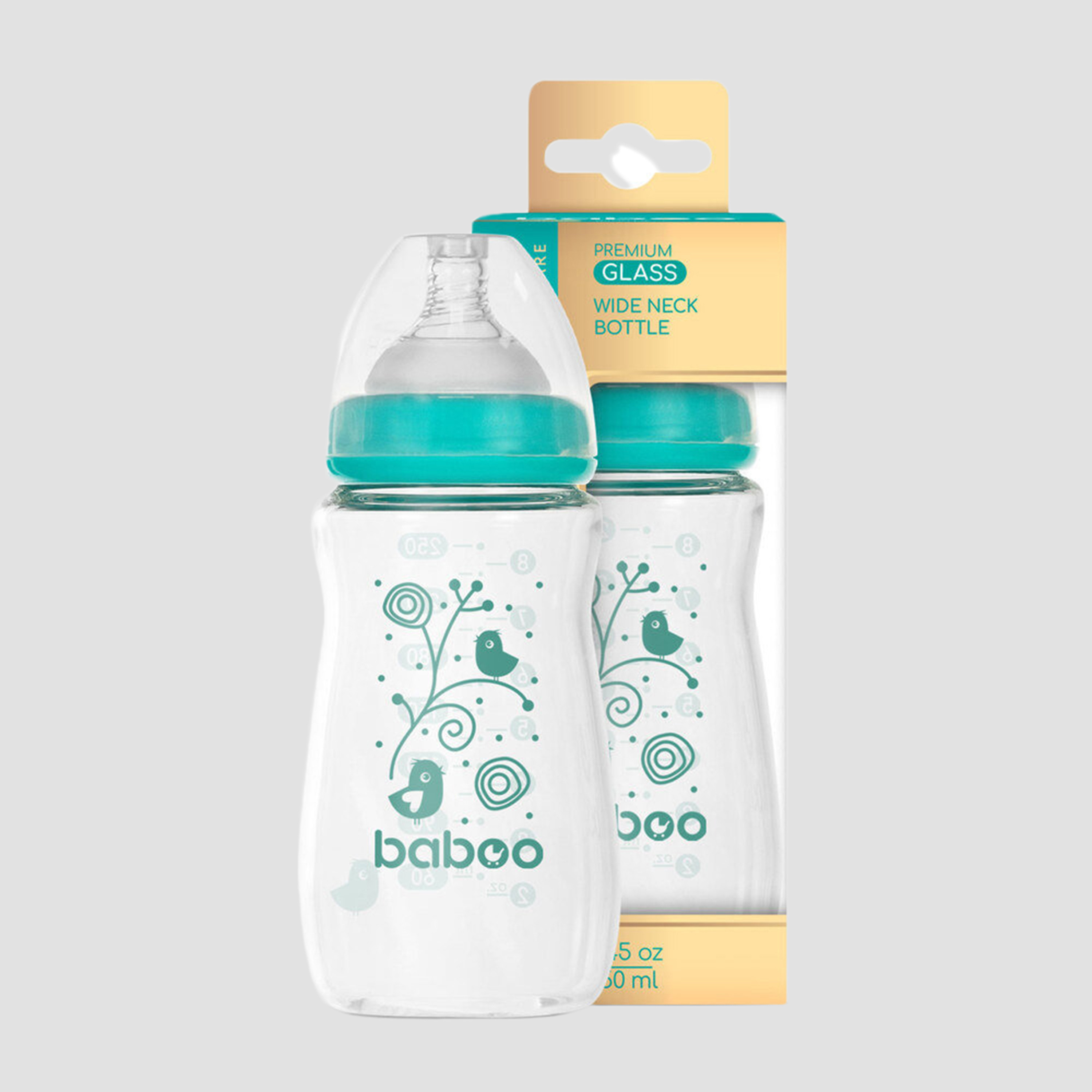 Baboo Anti-Colic Glass Bottle with Wide Neck - 250 ml - 3 Months+-baby-feeding-feedingbottles-bottlesandteats-image-6