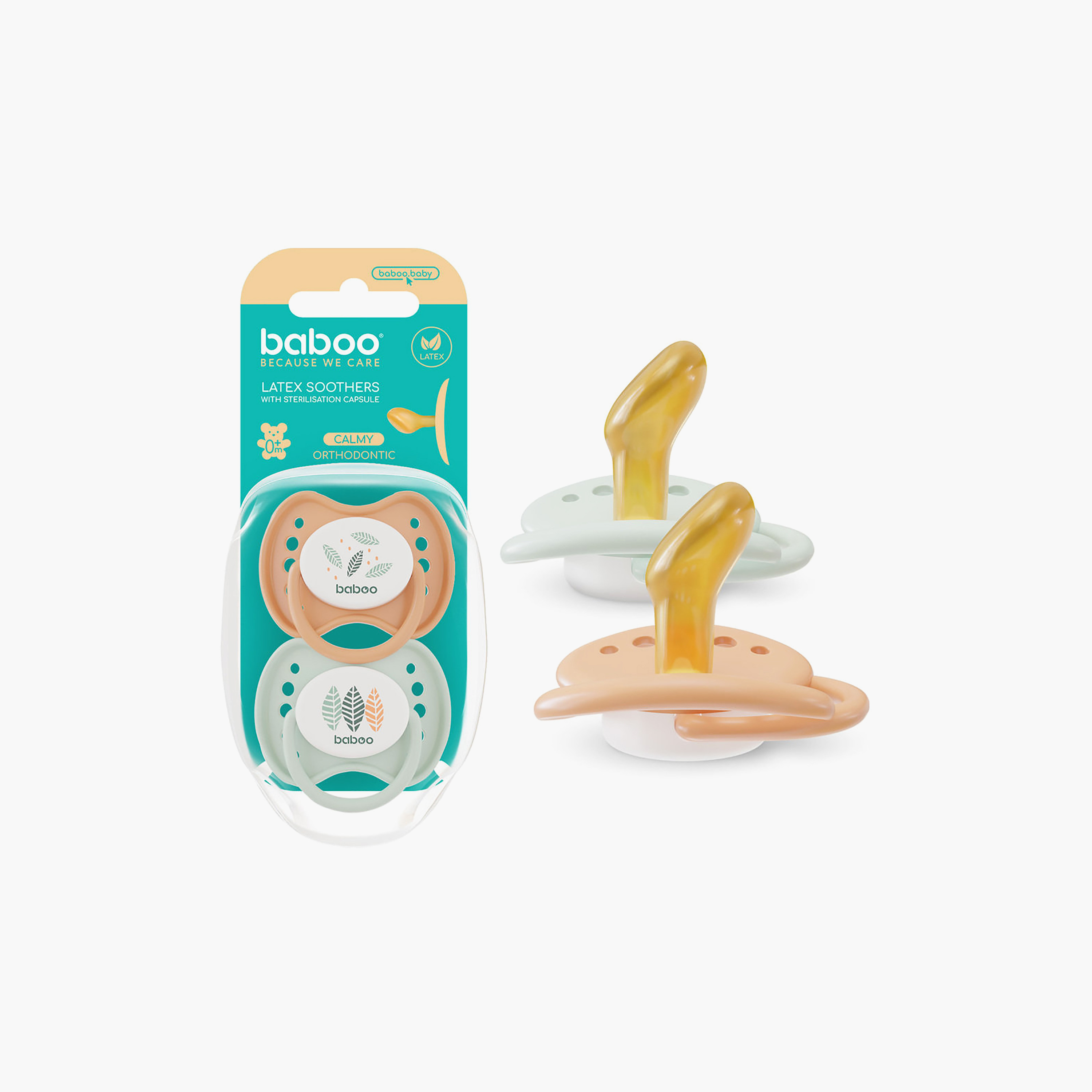 Baboo 2-Piece Latex Orthodontic Baby Pacifier with Sterilizer Box - Peachy Keen - 0 Months+-baby-feeding-pacifiers-image-3