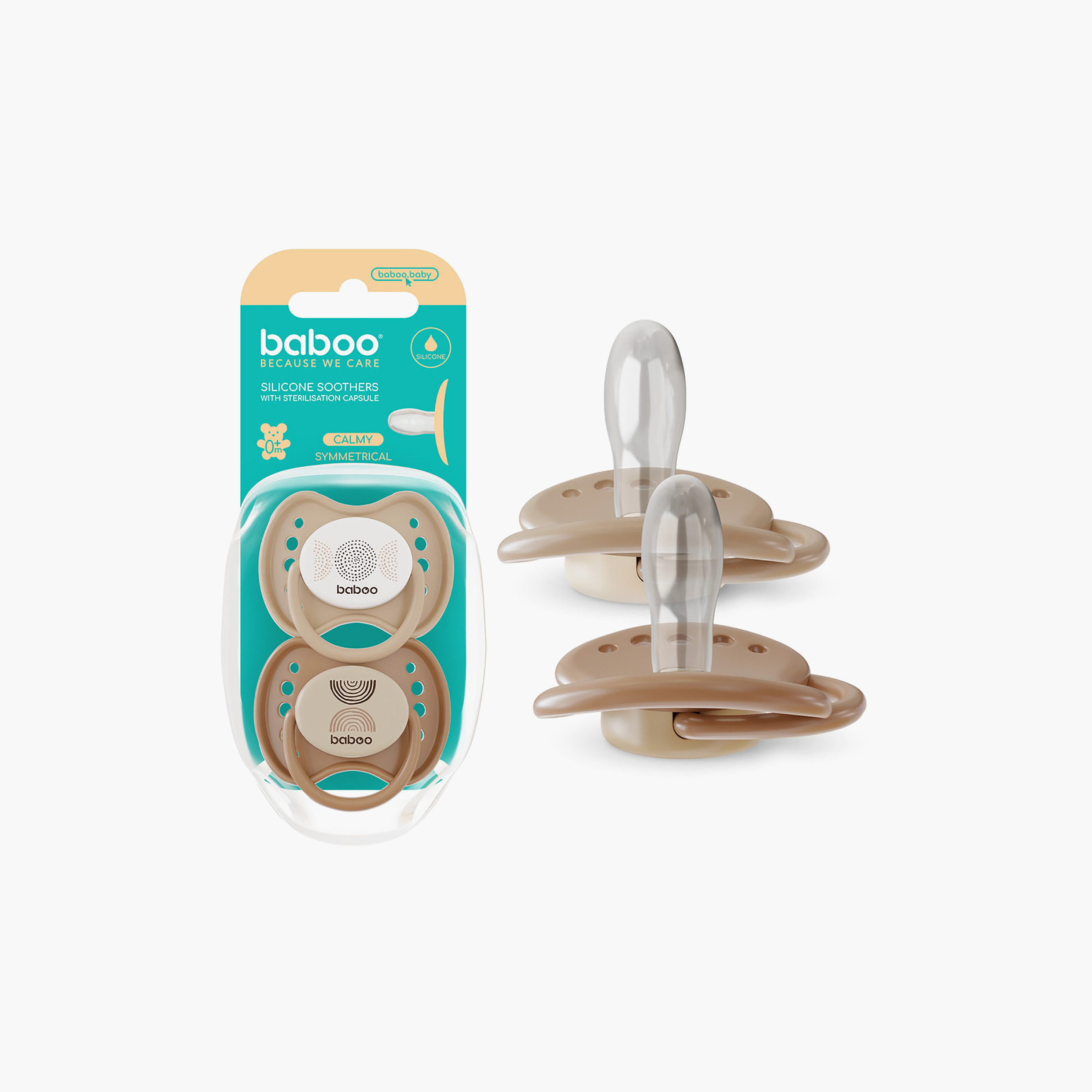 Baboo 2-Piece Silicone Symmetrical Baby Pacifier With Sterilizer Box - Au Naturale - 0 Months+-baby-feeding-pacifiers-image-3