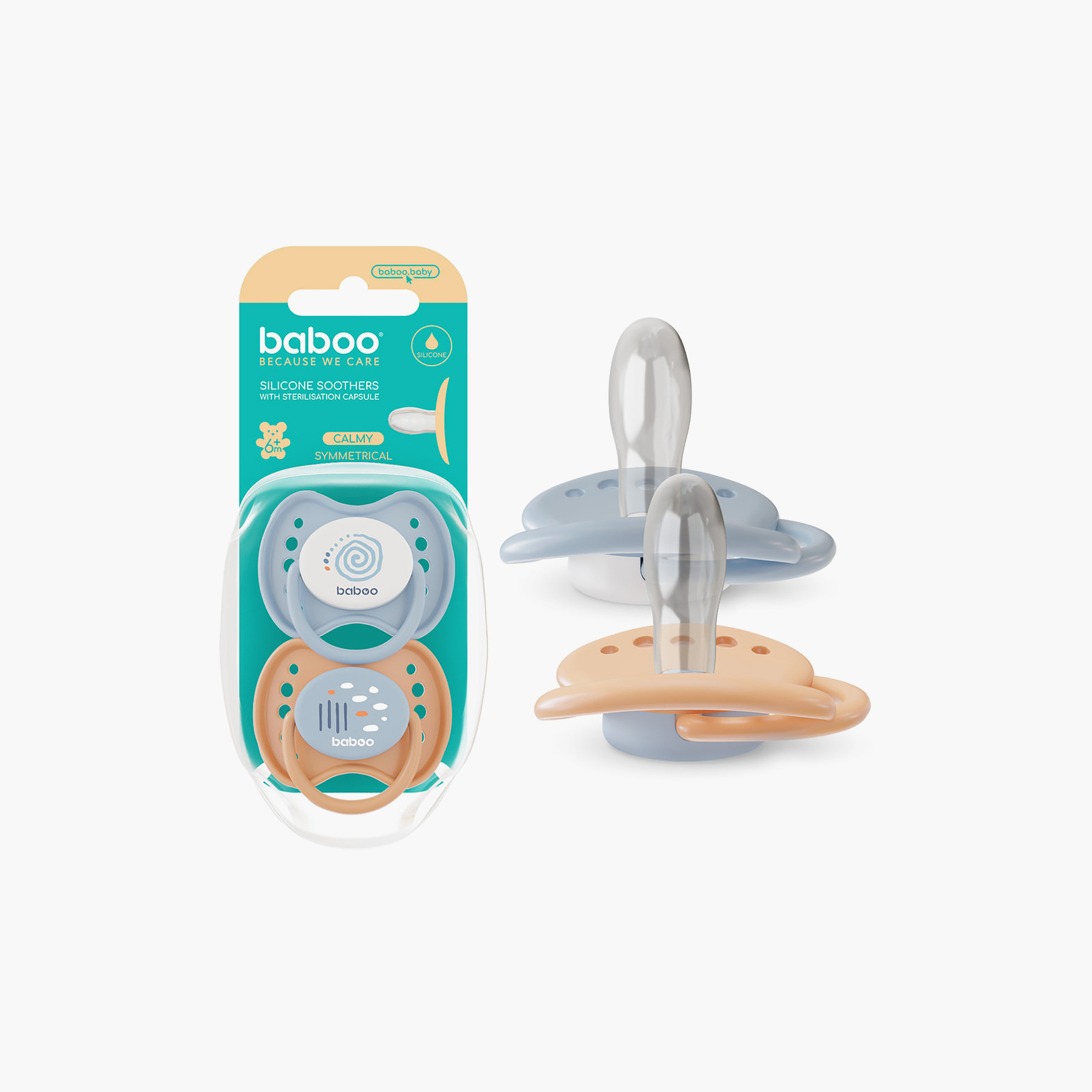 Baboo 2-Piece Silicone Symmetrical Baby Pacifier with Sterilizer Box - Blue Haze - 6 Months+-baby-feeding-pacifiers-image-3
