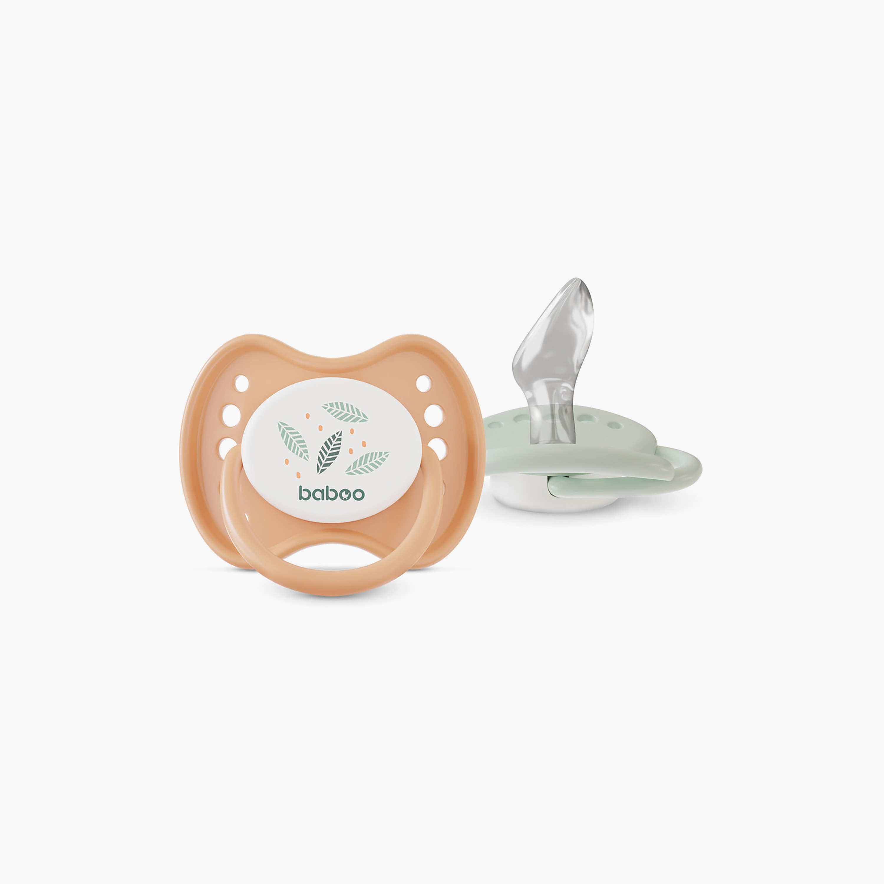 Baboo 2-Piece Silicone Orthodontic Baby Pacifier with Sterilizer Box - Peachy Keen - 0 Months+-baby-feeding-pacifiers-image-1