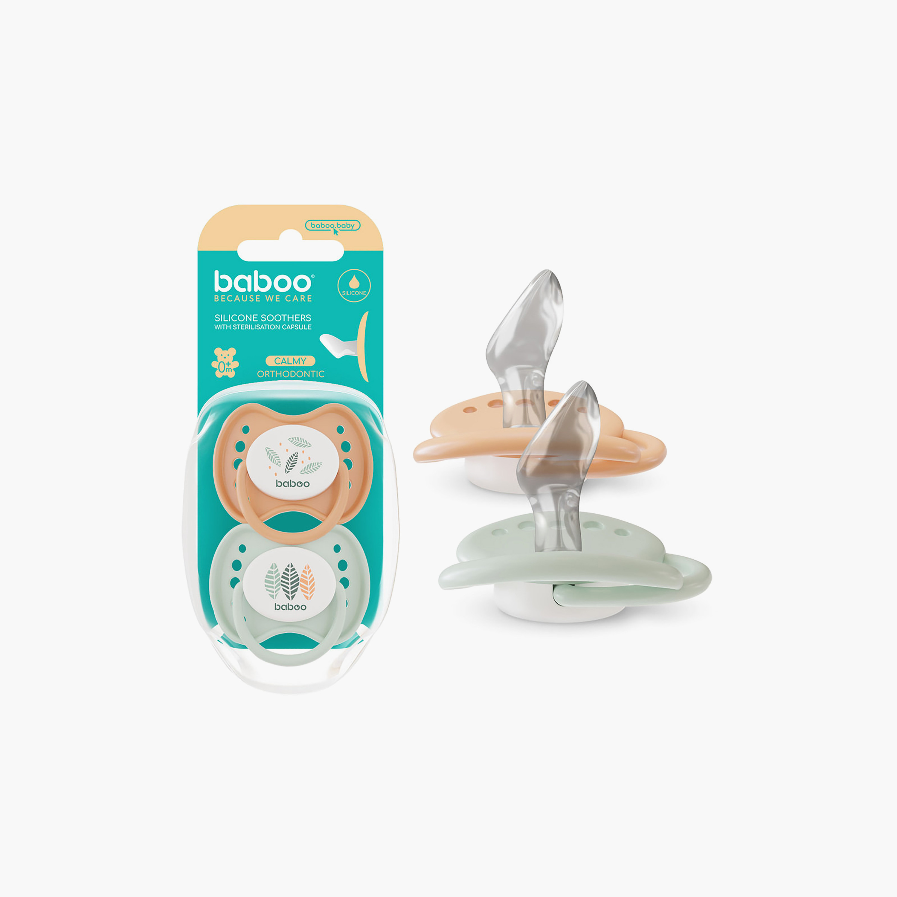 Baboo 2-Piece Silicone Orthodontic Baby Pacifier with Sterilizer Box - Peachy Keen - 0 Months+-baby-feeding-pacifiers-image-3