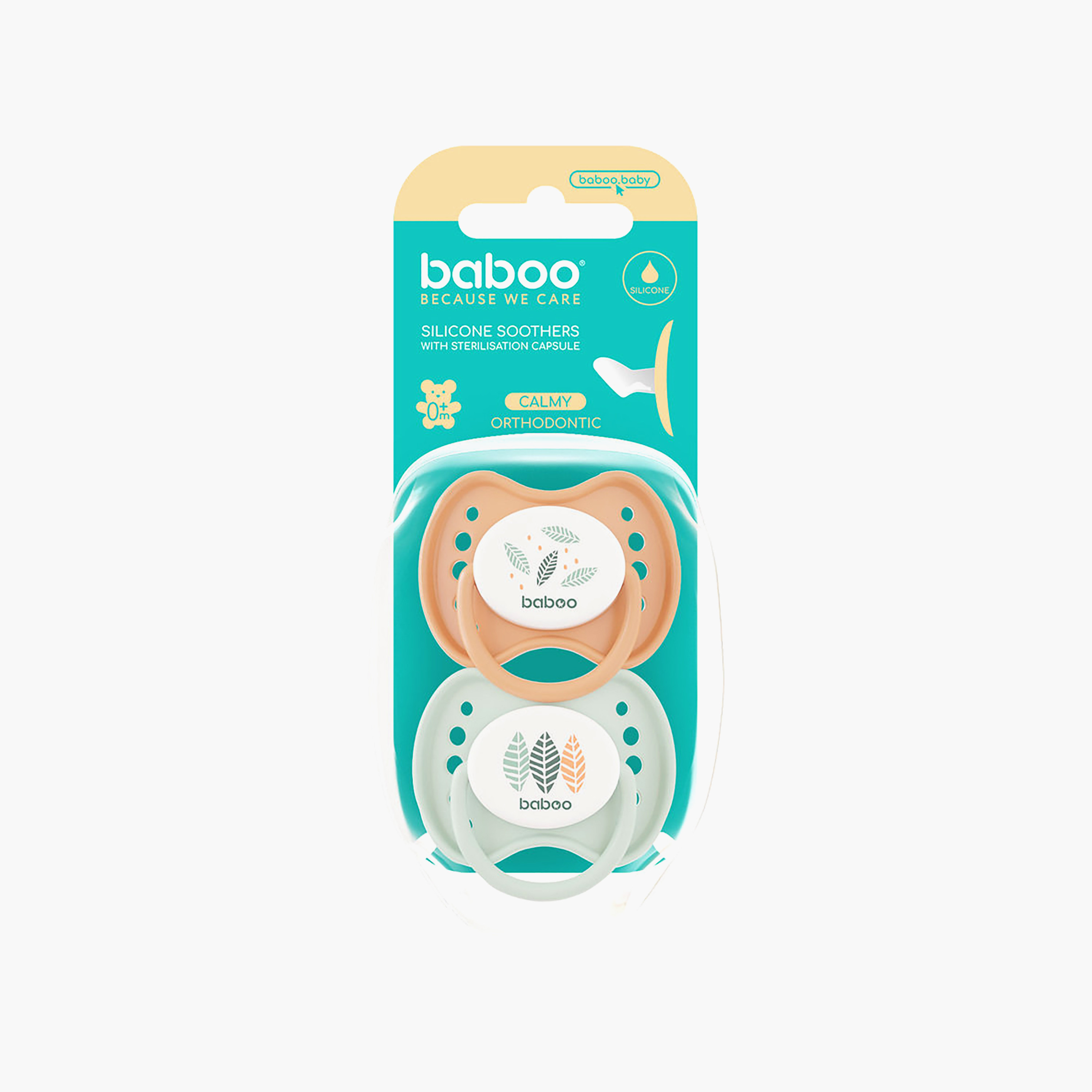 Baboo 2-Piece Silicone Orthodontic Baby Pacifier with Sterilizer Box - Peachy Keen - 0 Months+-baby-feeding-pacifiers-image-4