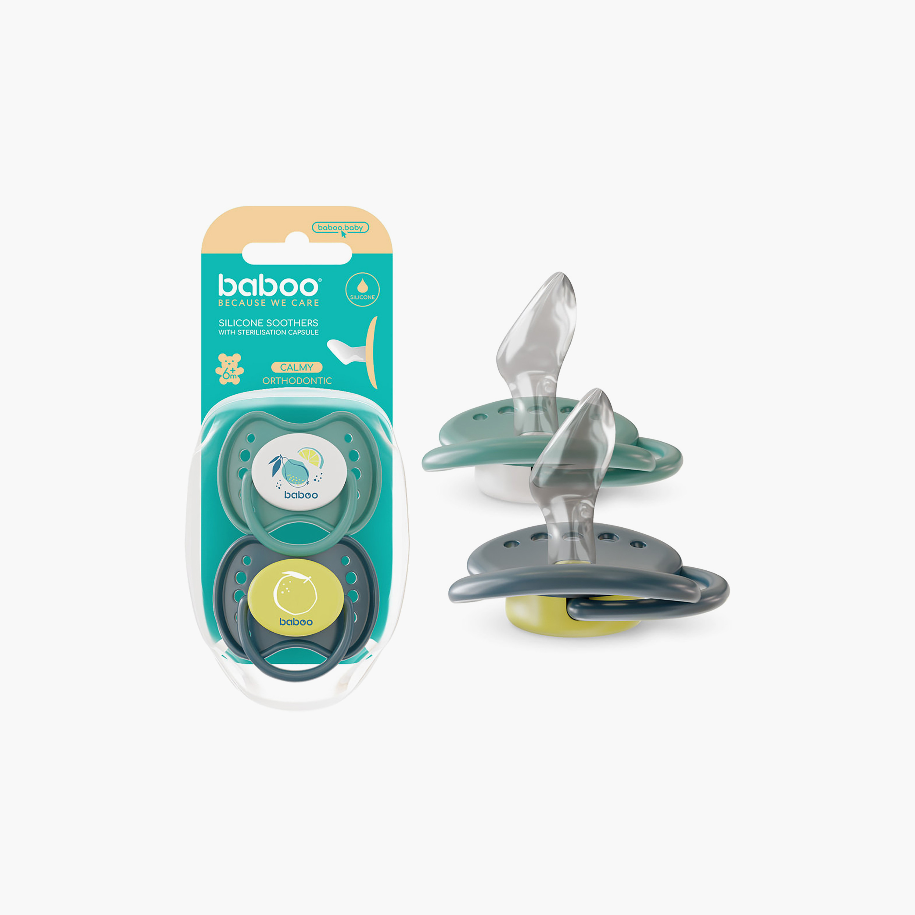 Baboo 2-Piece Silicone Orthodontic Baby Pacifier with Sterilizer Box - Lagoon Fiesta - 6 Months+-baby-feeding-pacifiers-image-3