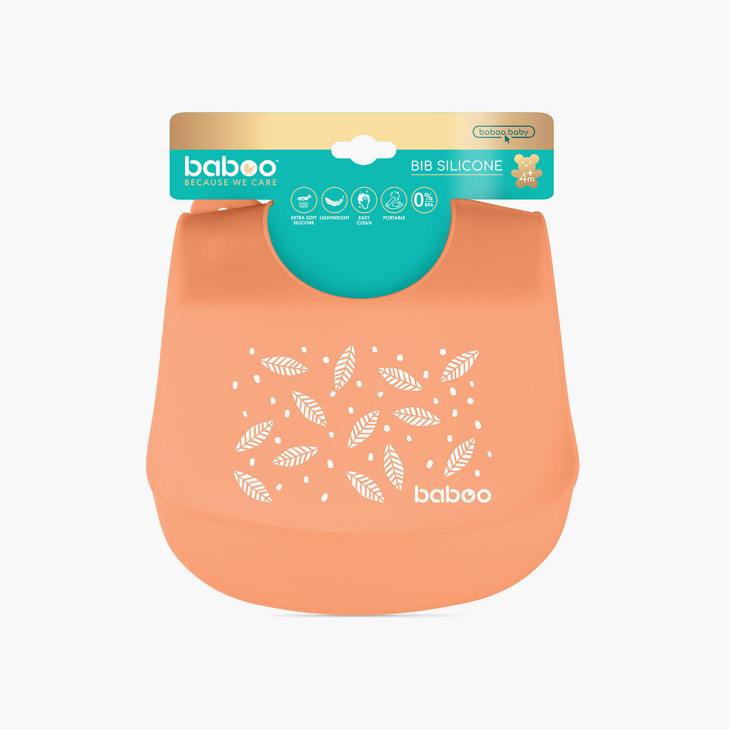 Baboo Silicone Bib - Peachy Keen - 4 Months+-baby-feeding-bibs-image-2