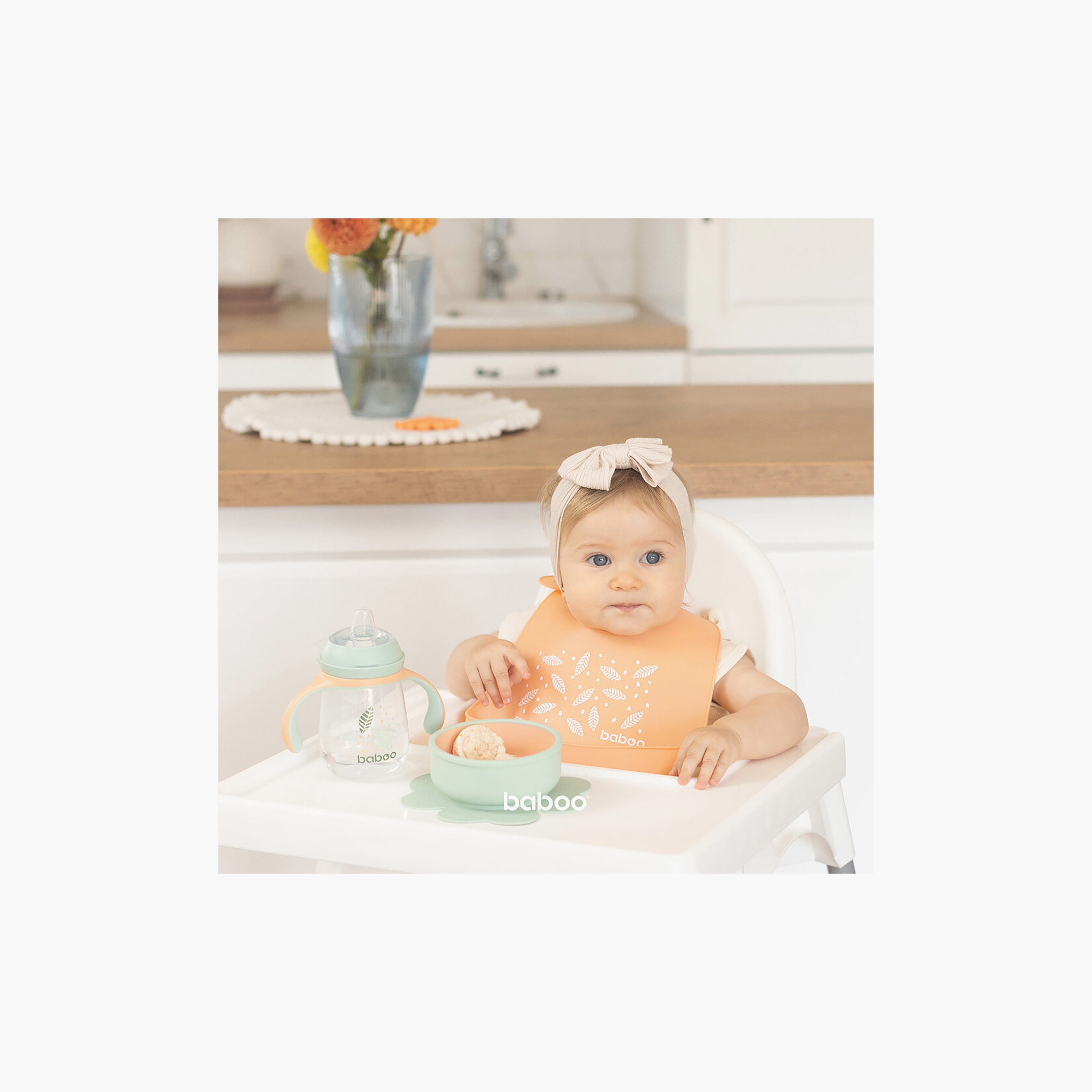 Baboo Silicone Bib - Peachy Keen - 4 Months+-baby-feeding-bibs-image-4