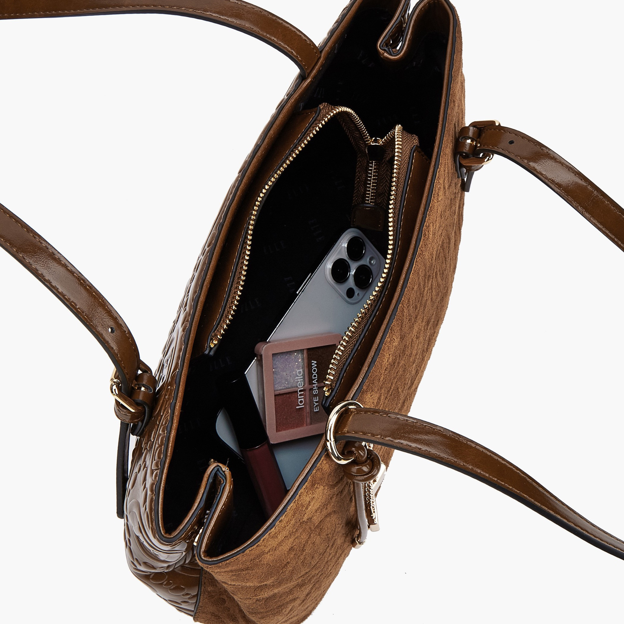 شنطة كتف بنقوش مونوجرام وسحاب إغلاق من إيل-women-bagsandwallets-handbags-image-7