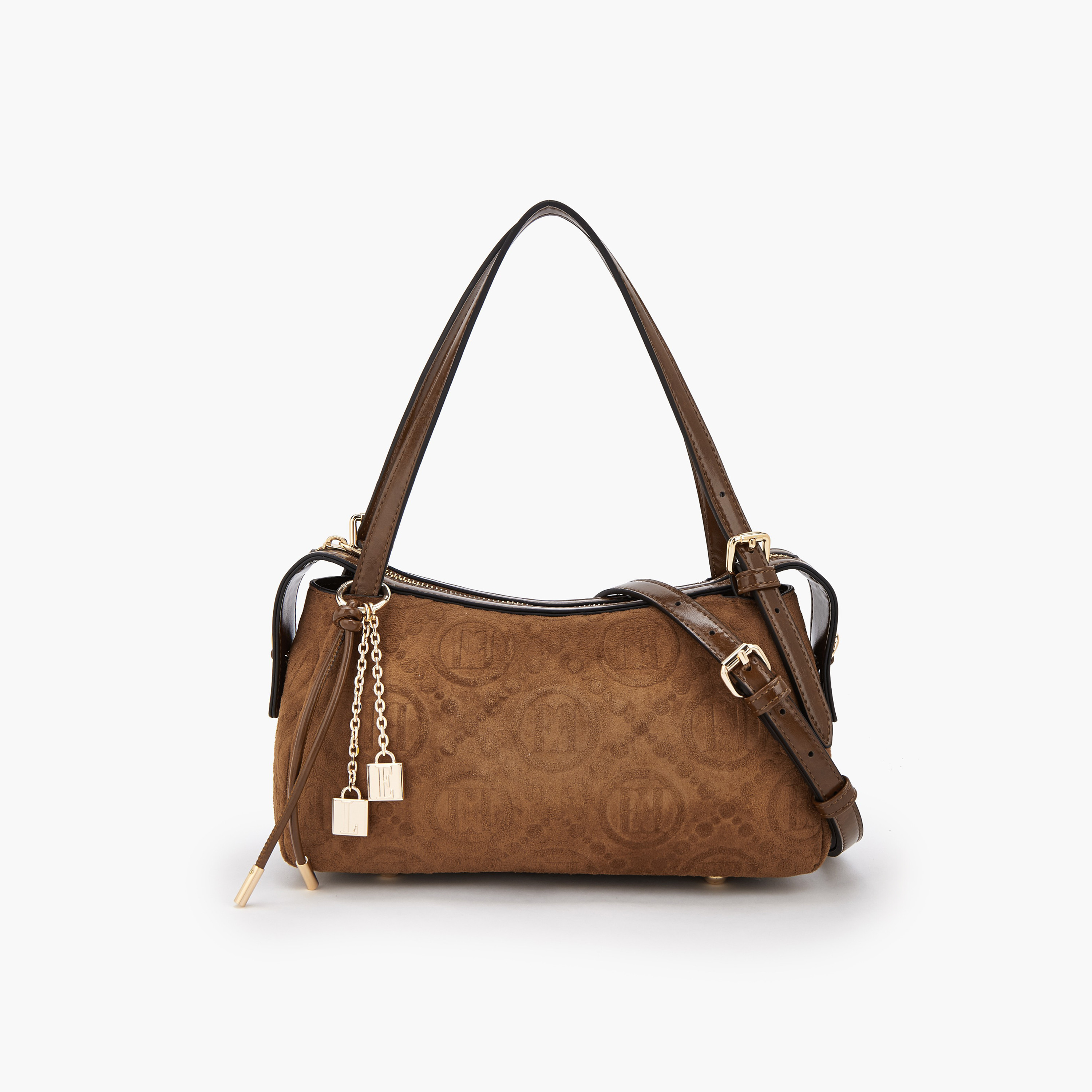 Elle Monogram Textured Shoulder Bag with Charm Accent-women-bagsandwallets-handbags-image-1