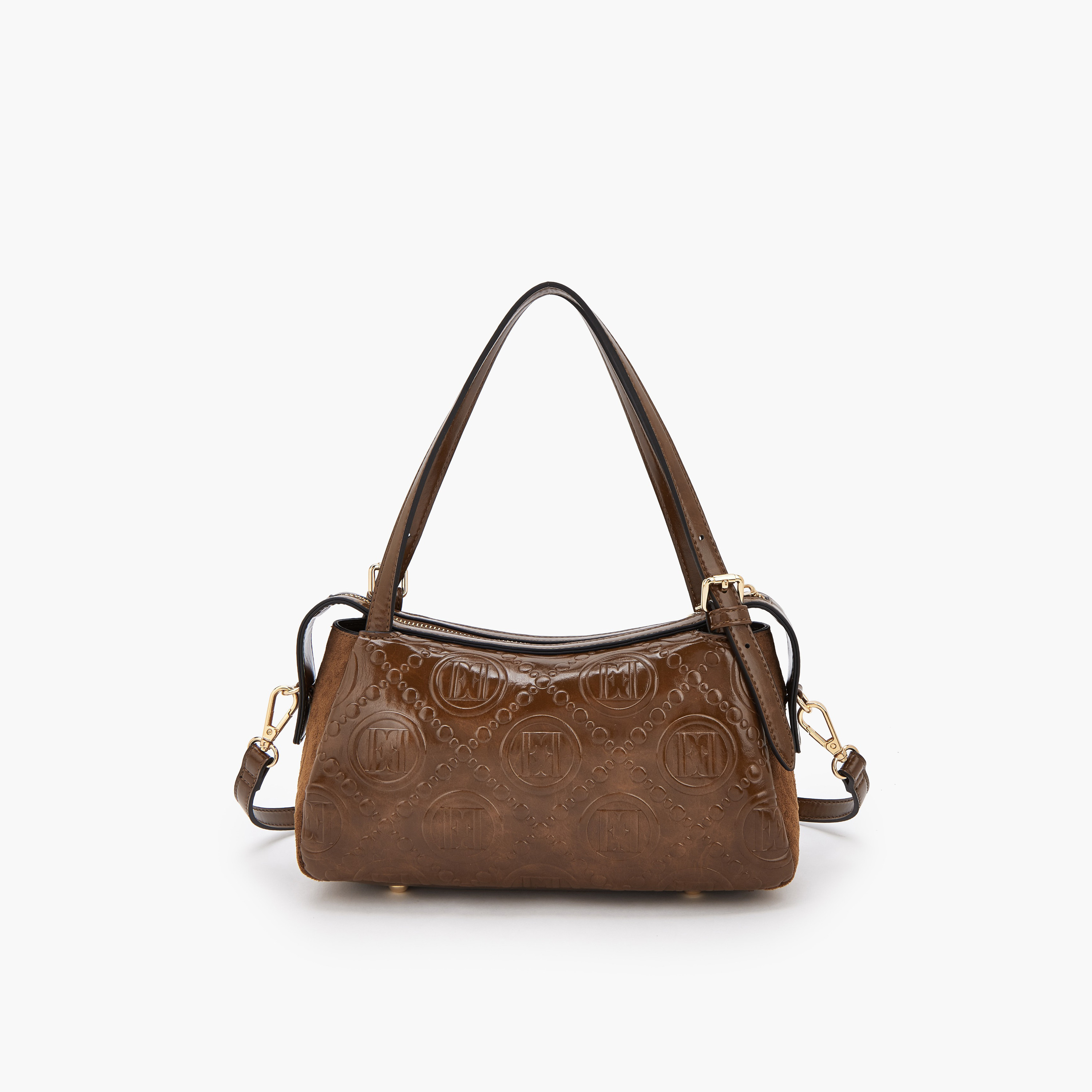 Elle Monogram Textured Shoulder Bag with Charm Accent-women-bagsandwallets-handbags-image-4