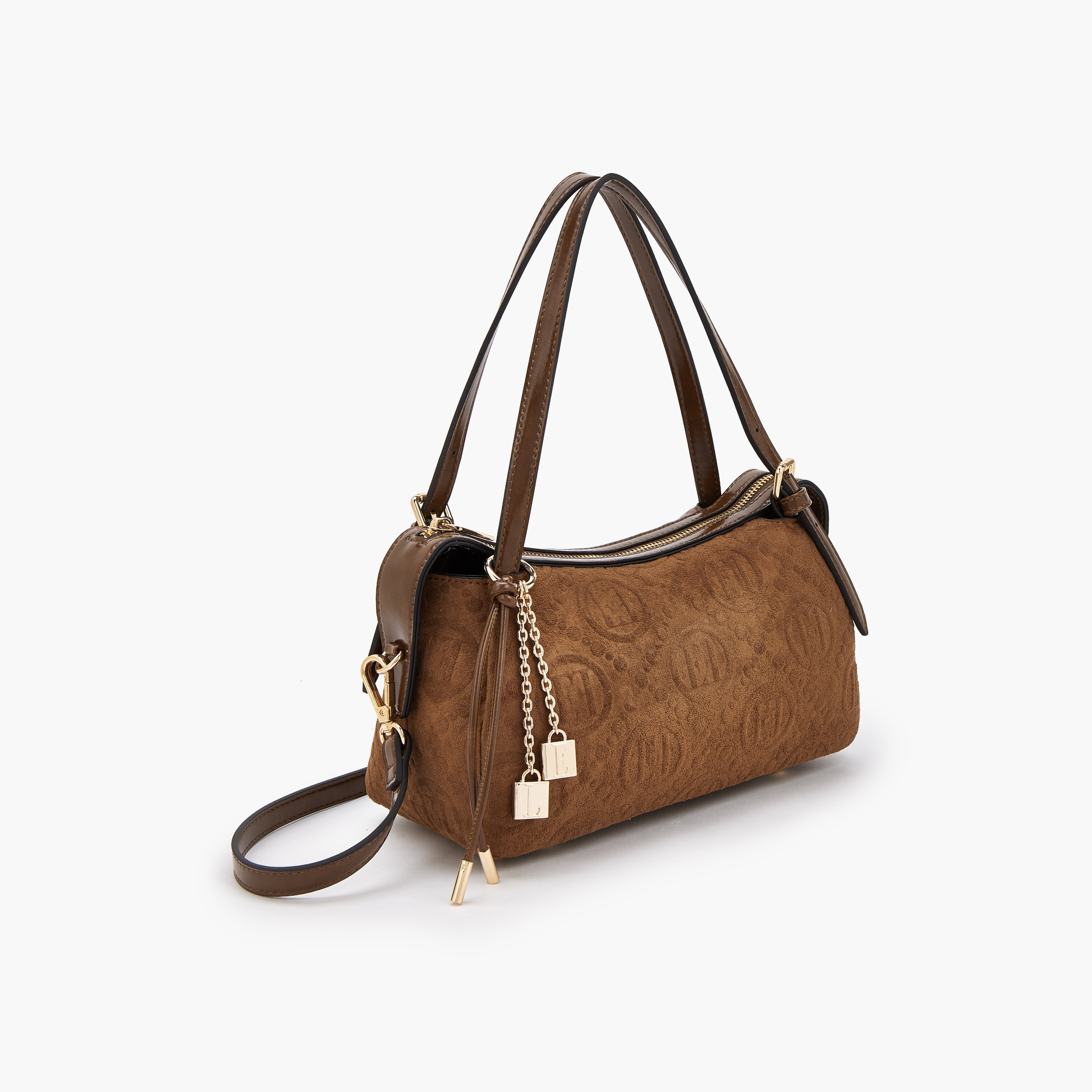 Elle Monogram Textured Shoulder Bag with Charm Accent-women-bagsandwallets-handbags-image-6