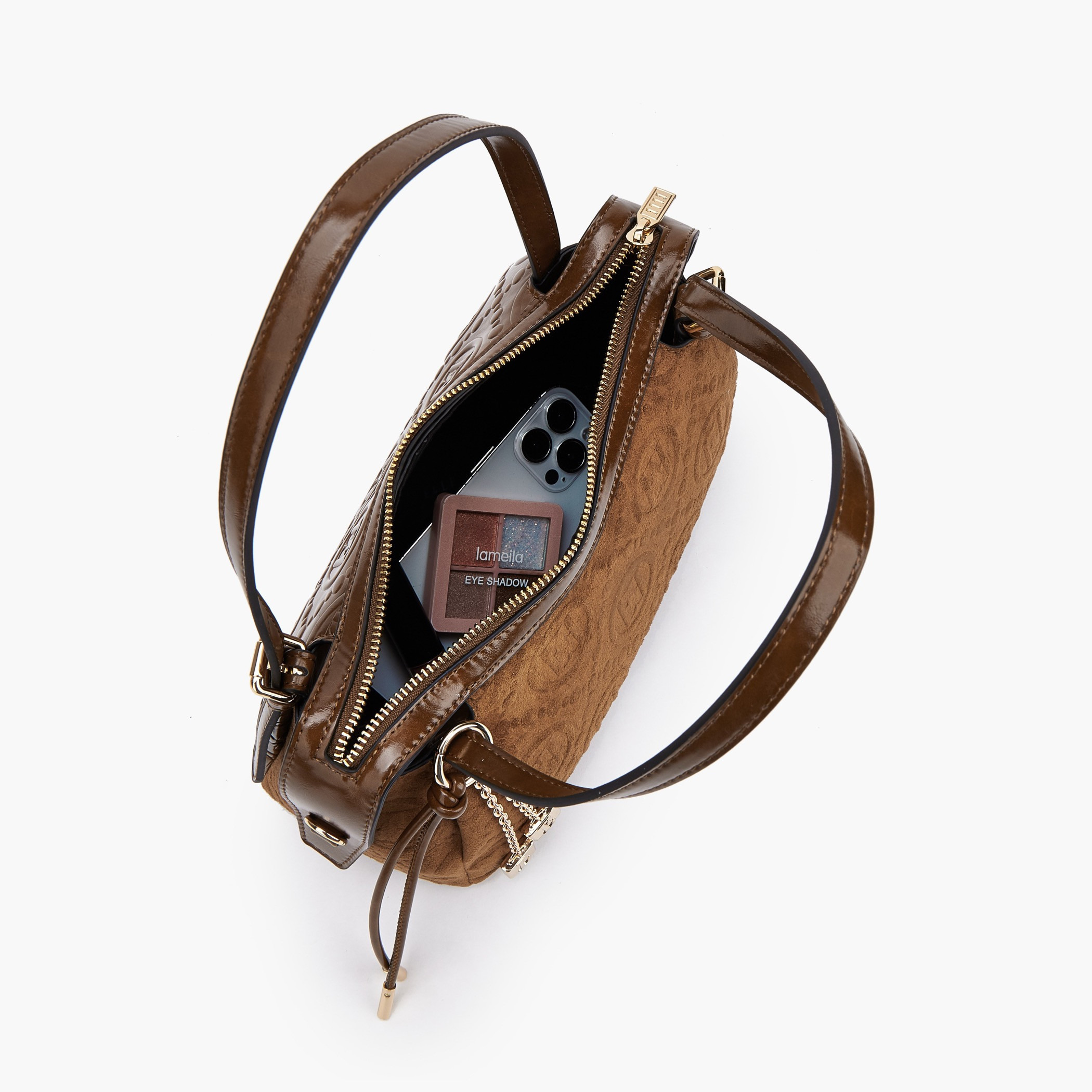 Elle Monogram Textured Shoulder Bag with Charm Accent-women-bagsandwallets-handbags-image-7