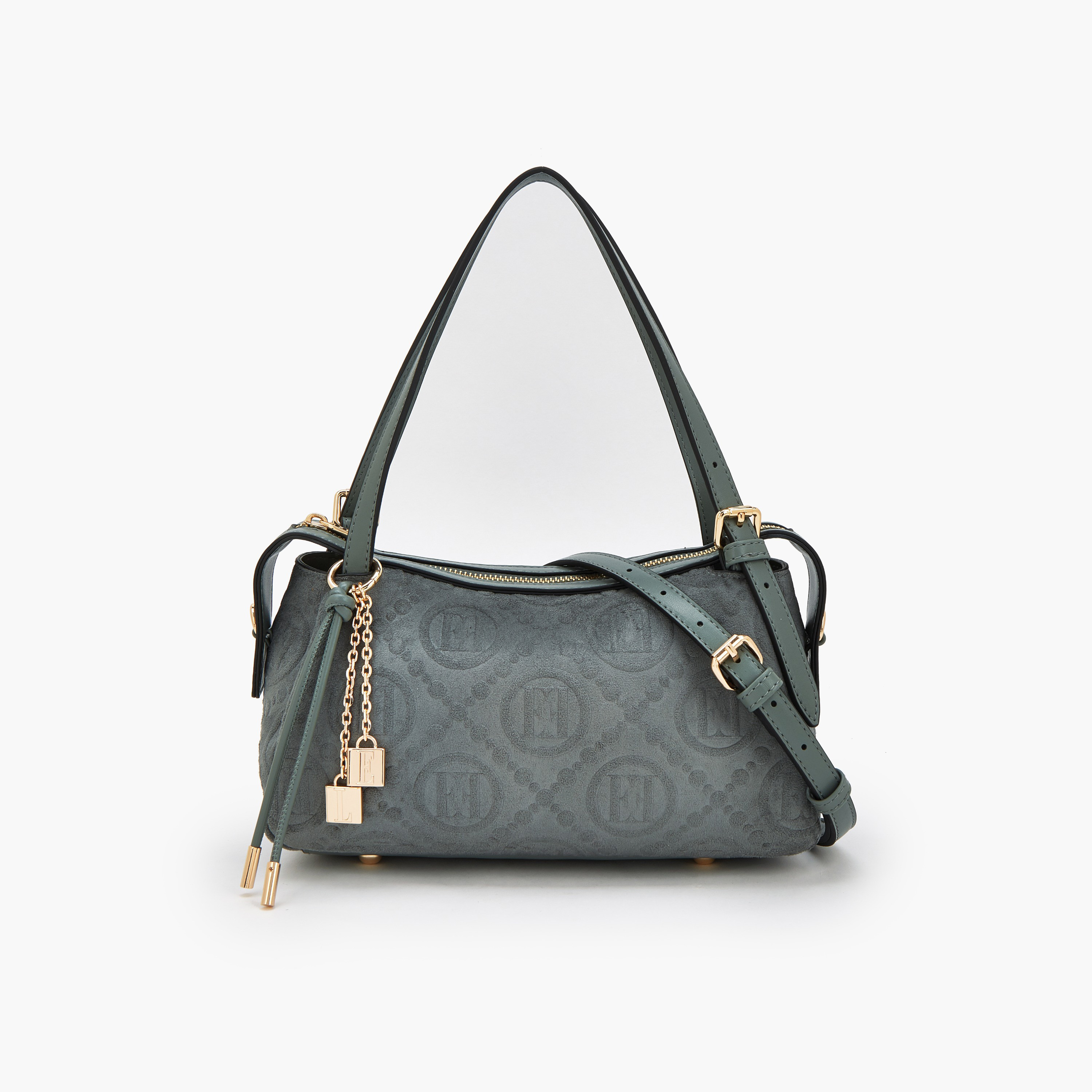 شنطة كتف بارزة الملمس مونوجرام وزينة دلايّة من إيل-women-bagsandwallets-handbags-image-1