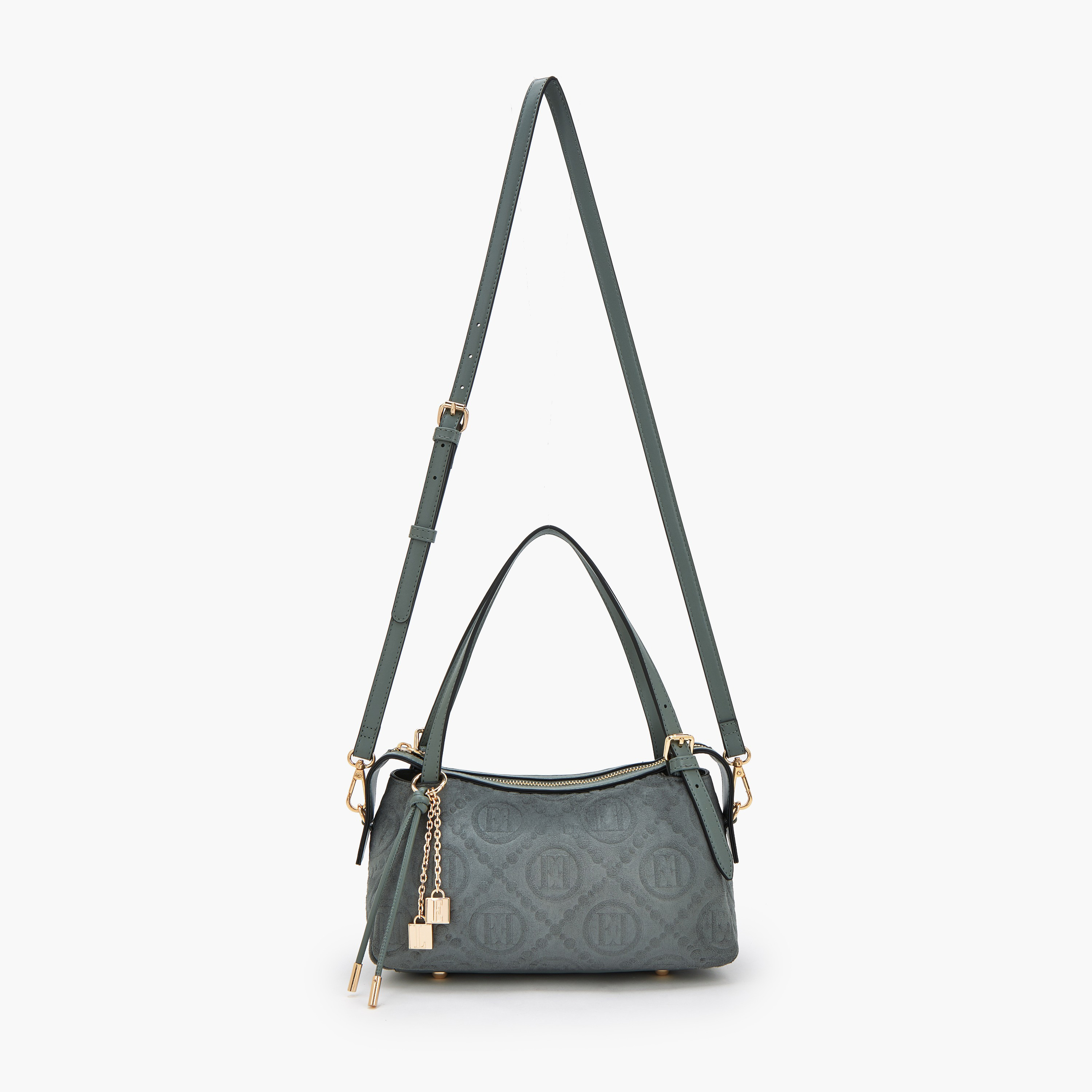 شنطة كتف بارزة الملمس مونوجرام وزينة دلايّة من إيل-women-bagsandwallets-handbags-image-2