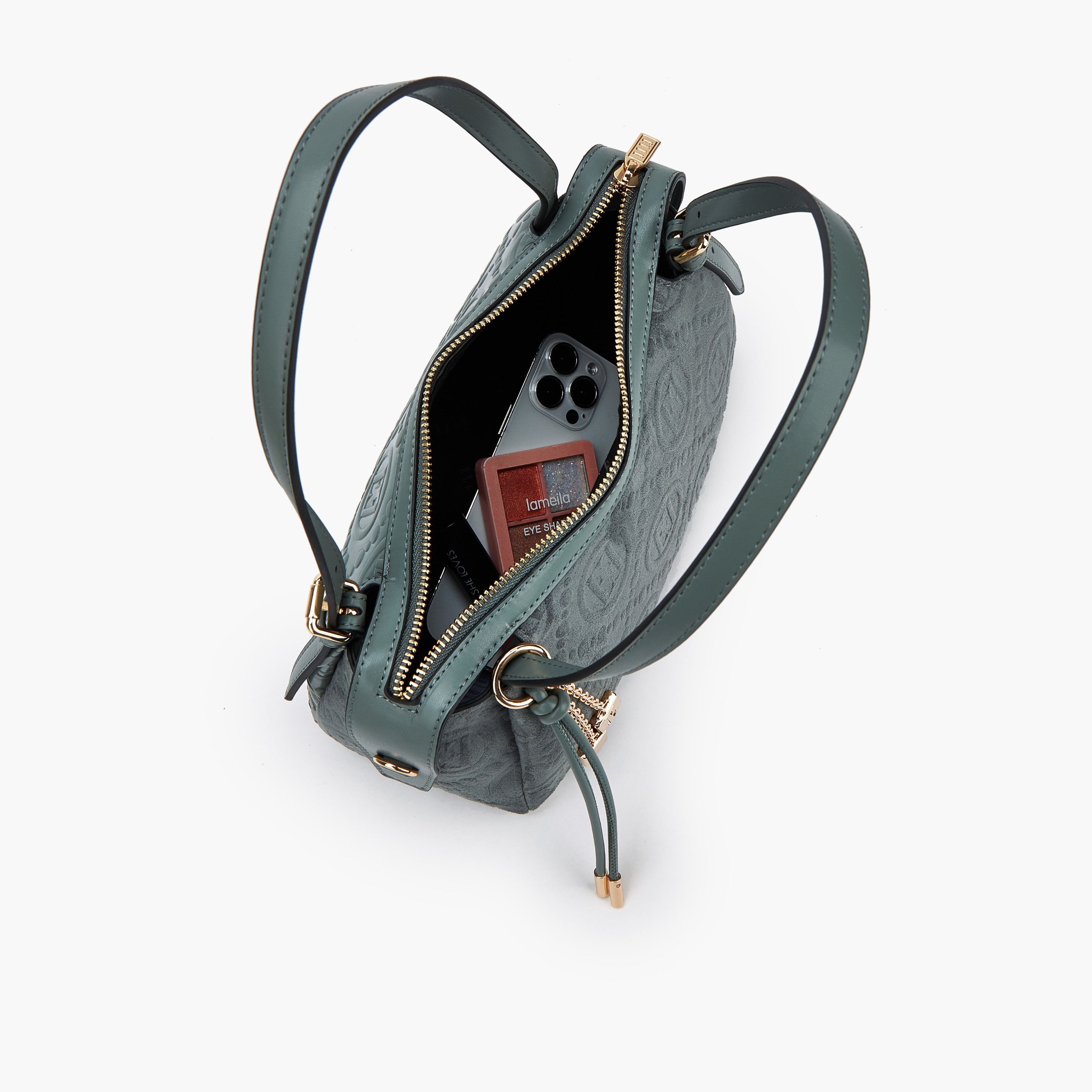 شنطة كتف بارزة الملمس مونوجرام وزينة دلايّة من إيل-women-bagsandwallets-handbags-image-7