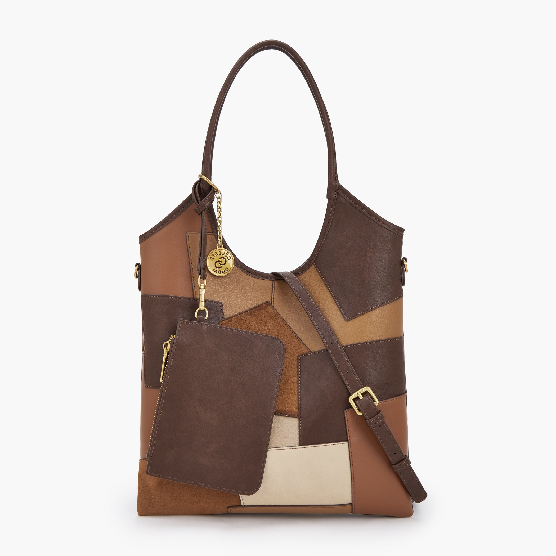 Celeste Patchwork Design Tote Bag with Detachable Pouch-women-bagsandwallets-handbags-image-1