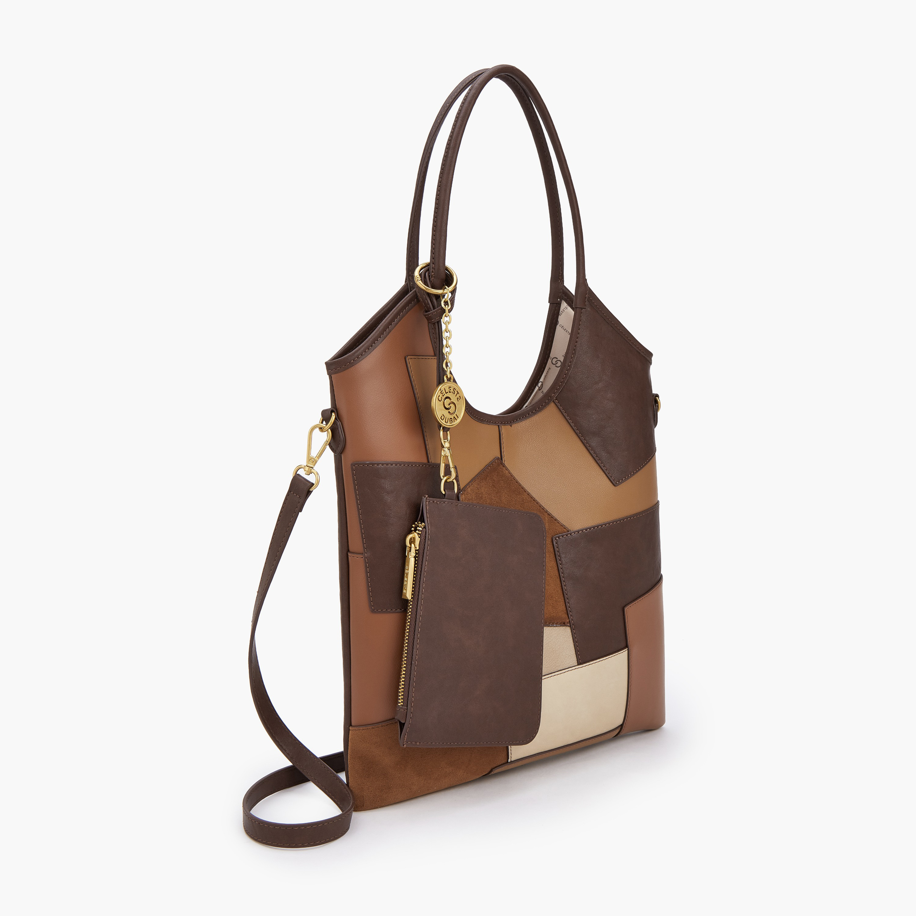 Celeste Patchwork Design Tote Bag with Detachable Pouch-women-bagsandwallets-handbags-image-3
