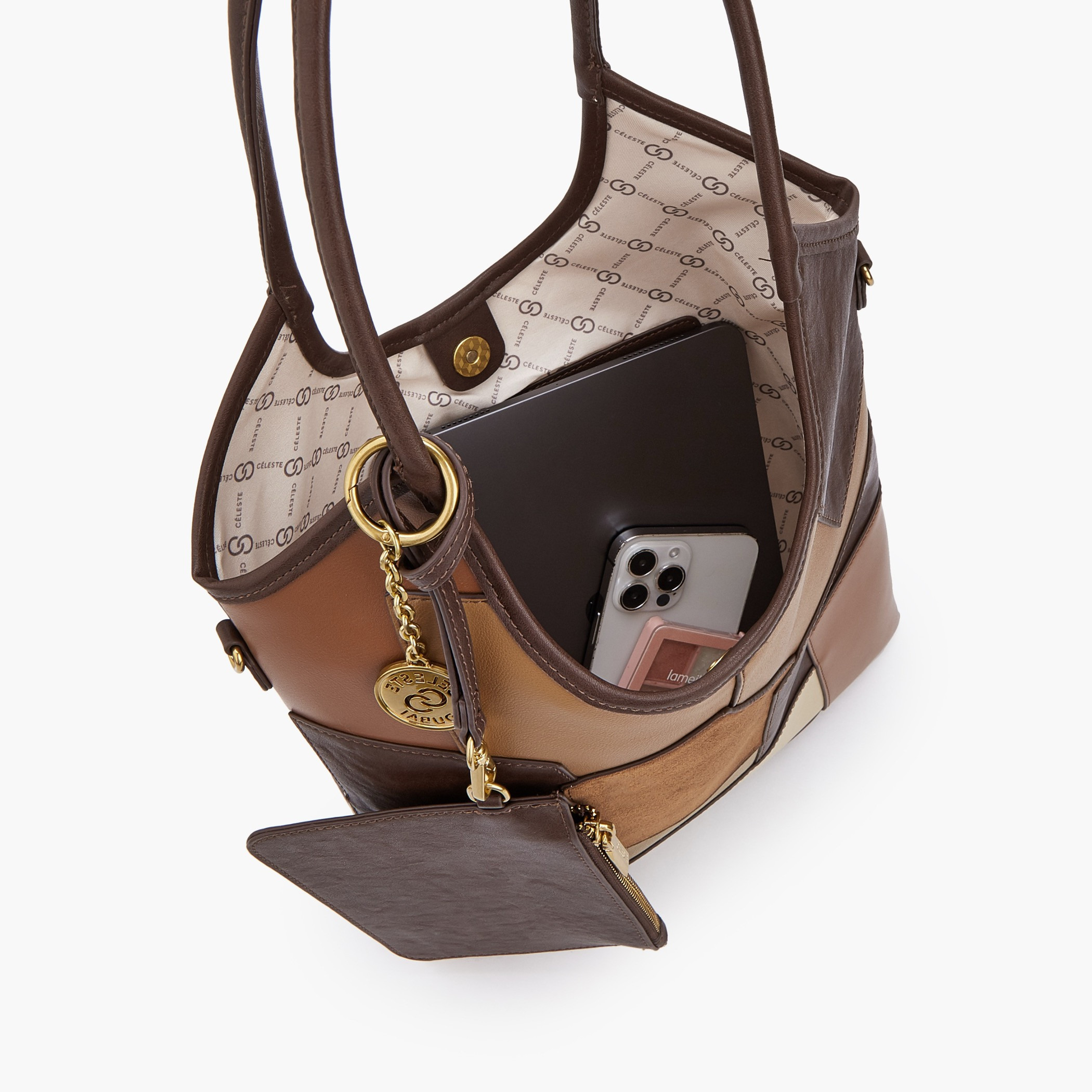 Celeste Patchwork Design Tote Bag with Detachable Pouch-women-bagsandwallets-handbags-image-7