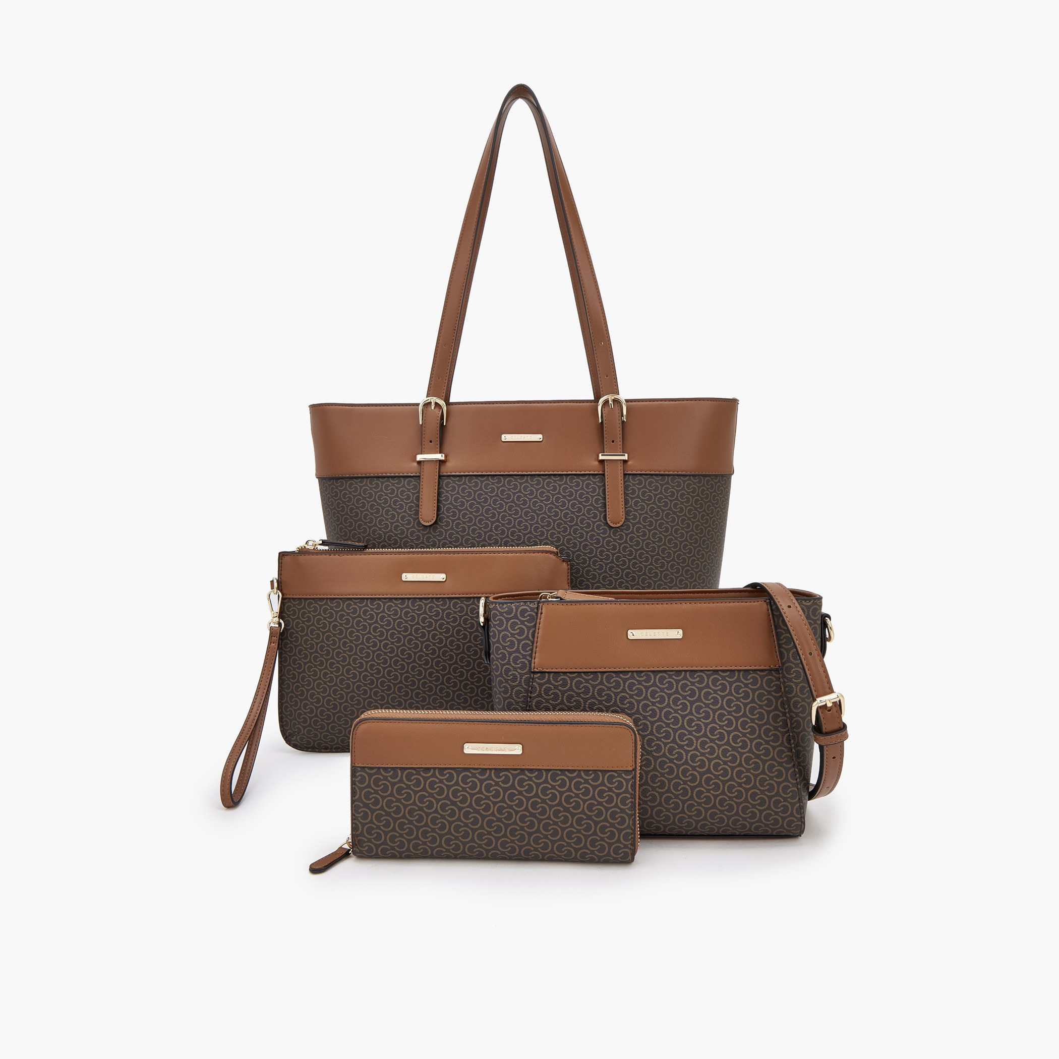 طقم شنط توت بطبعة مونوجرام وسحاب إغلاق من سيليست - طقم من 4 قطع-women-bagsandwallets-handbags-image-1