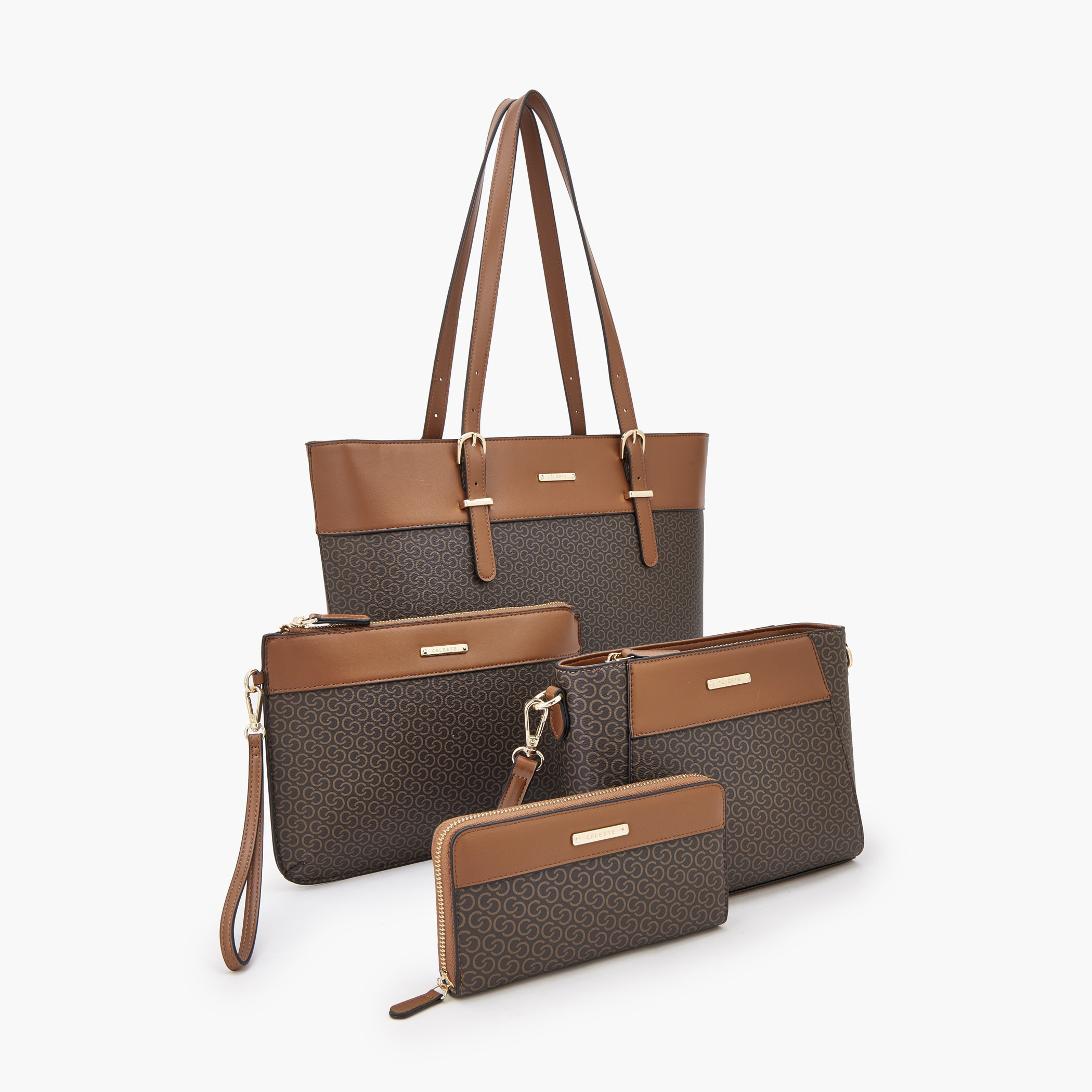 طقم شنط توت بطبعة مونوجرام وسحاب إغلاق من سيليست - طقم من 4 قطع-women-bagsandwallets-handbags-image-11