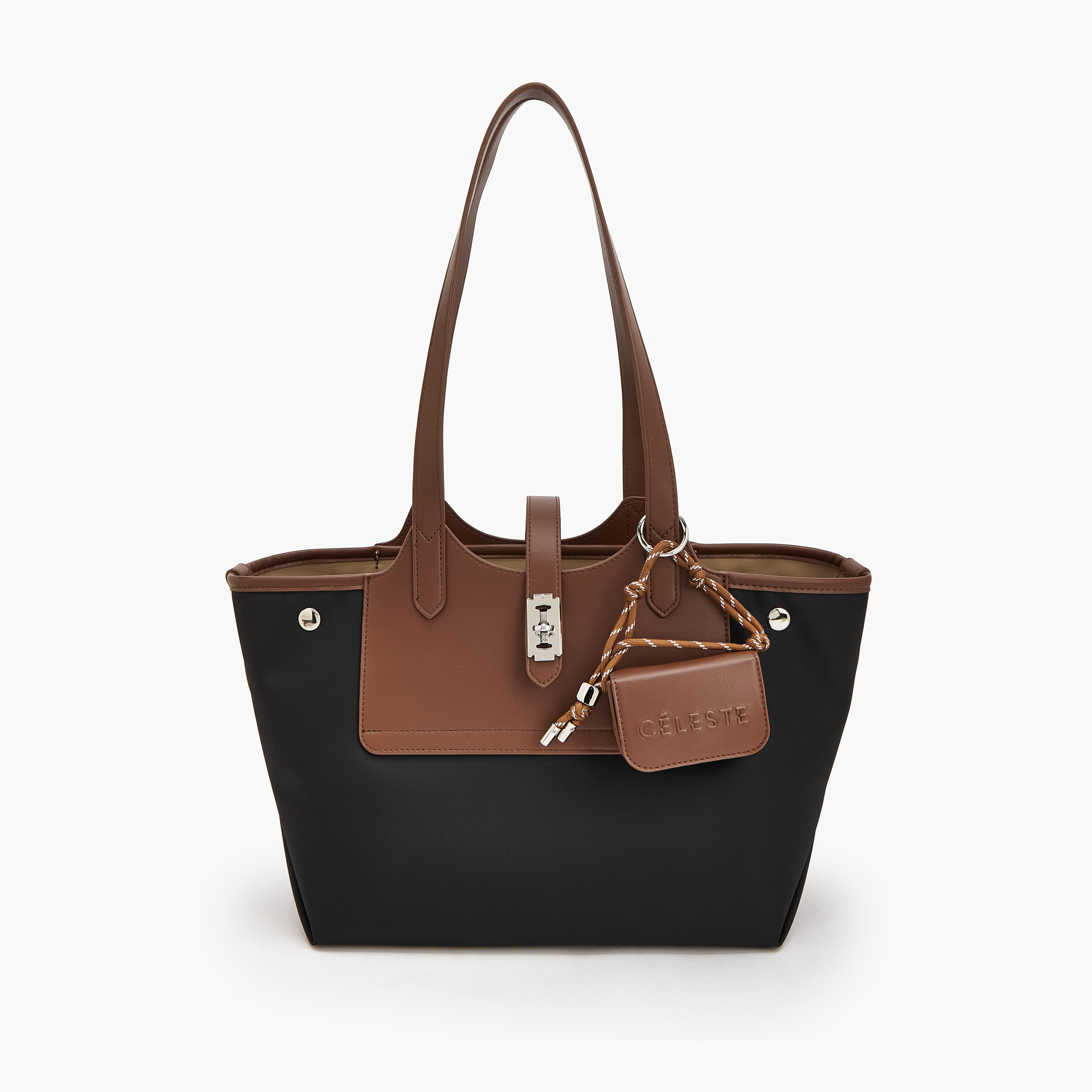 Celeste Textured Tote Bag with Pouch and Zip Closure-women-bagsandwallets-handbags-image-1