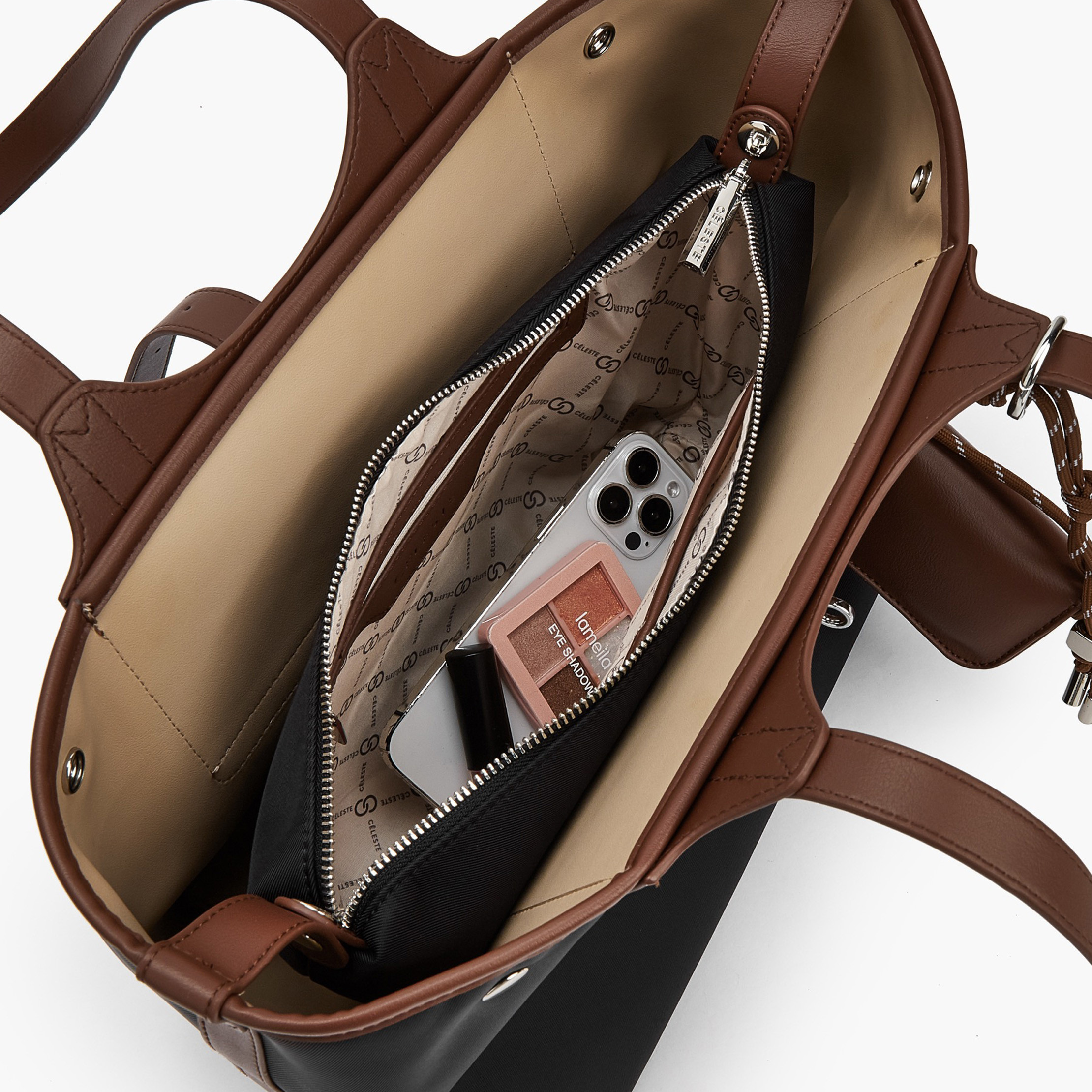 Celeste Textured Tote Bag with Pouch and Zip Closure-women-bagsandwallets-handbags-image-10