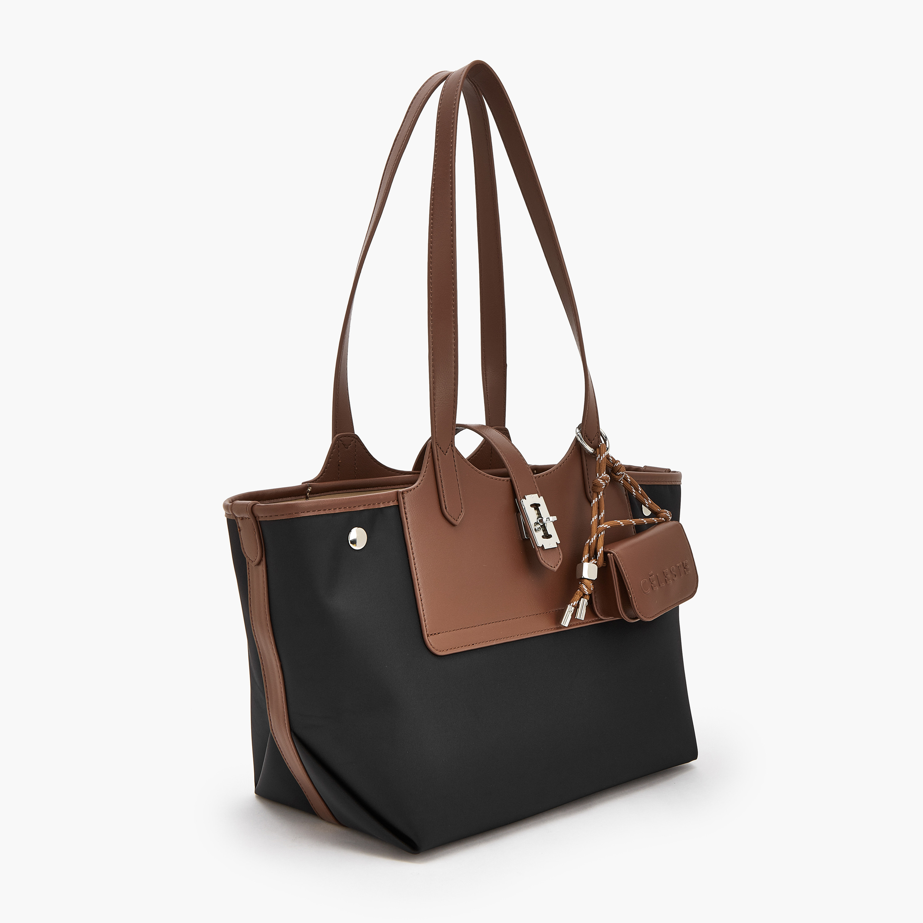 Celeste Textured Tote Bag with Pouch and Zip Closure-women-bagsandwallets-handbags-image-2