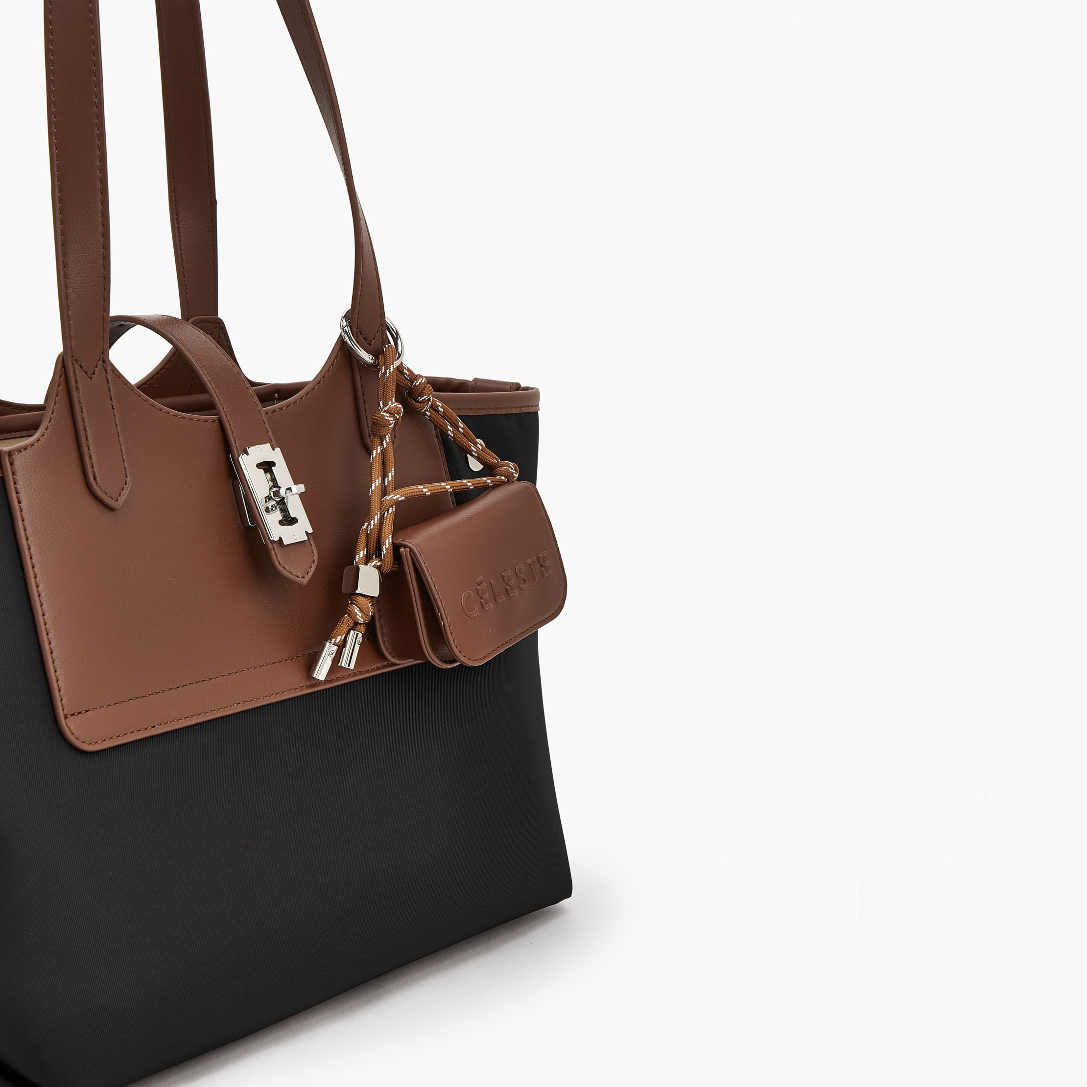 Celeste Textured Tote Bag with Pouch and Zip Closure-women-bagsandwallets-handbags-image-4