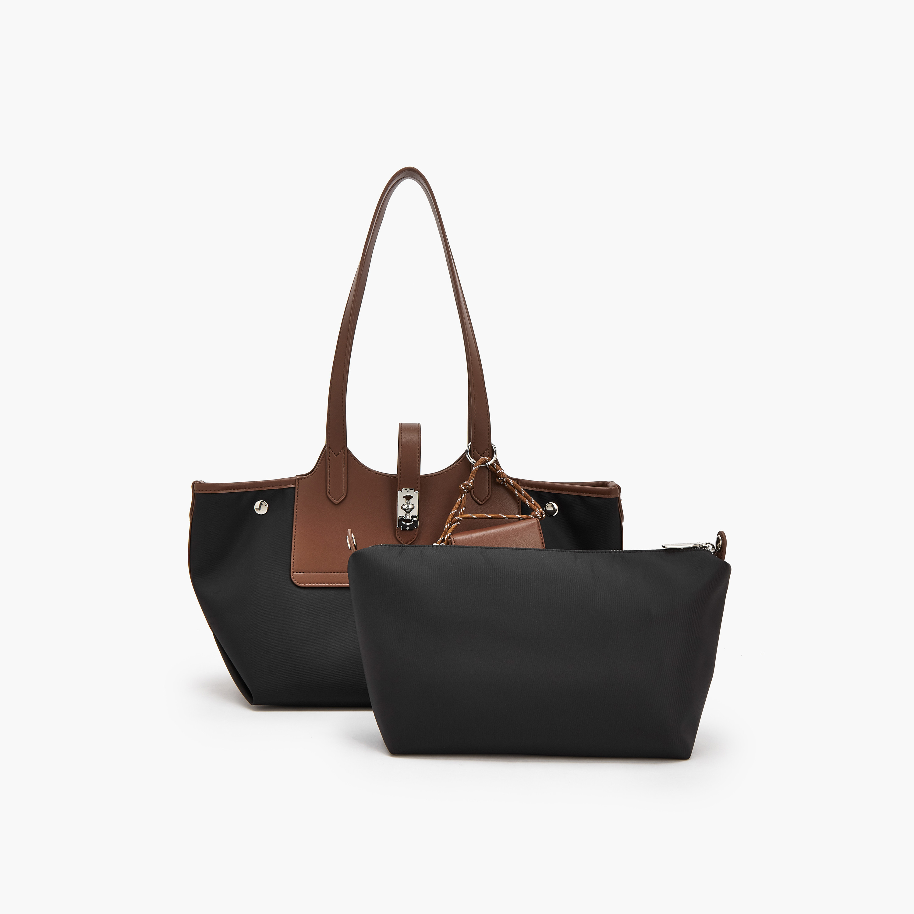 Celeste Textured Tote Bag with Pouch and Zip Closure-women-bagsandwallets-handbags-image-5