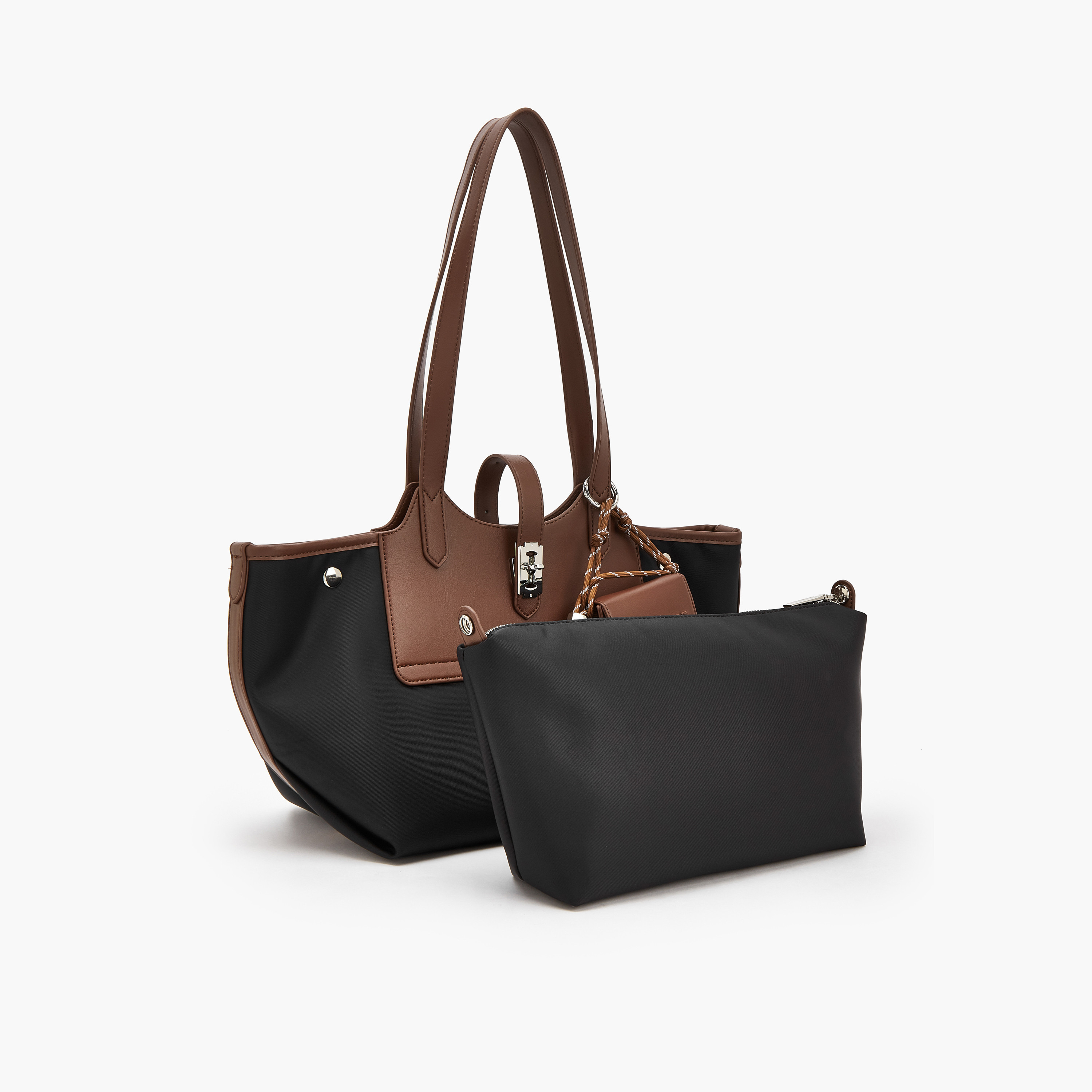 Celeste Textured Tote Bag with Pouch and Zip Closure-women-bagsandwallets-handbags-image-6