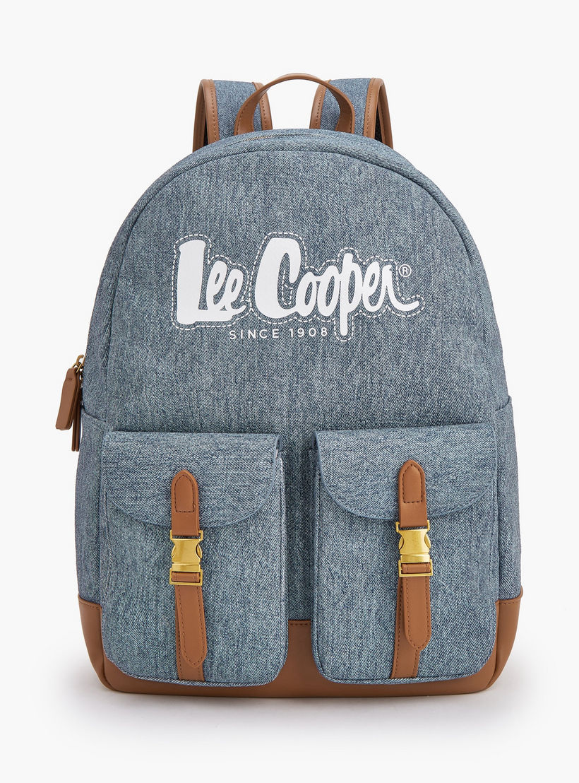 شنطة ظهر بحمالات كتف قابلة للتعديل وطبعات شعار من لي كوبر-women-bagsandwallets-backpacks-image-1