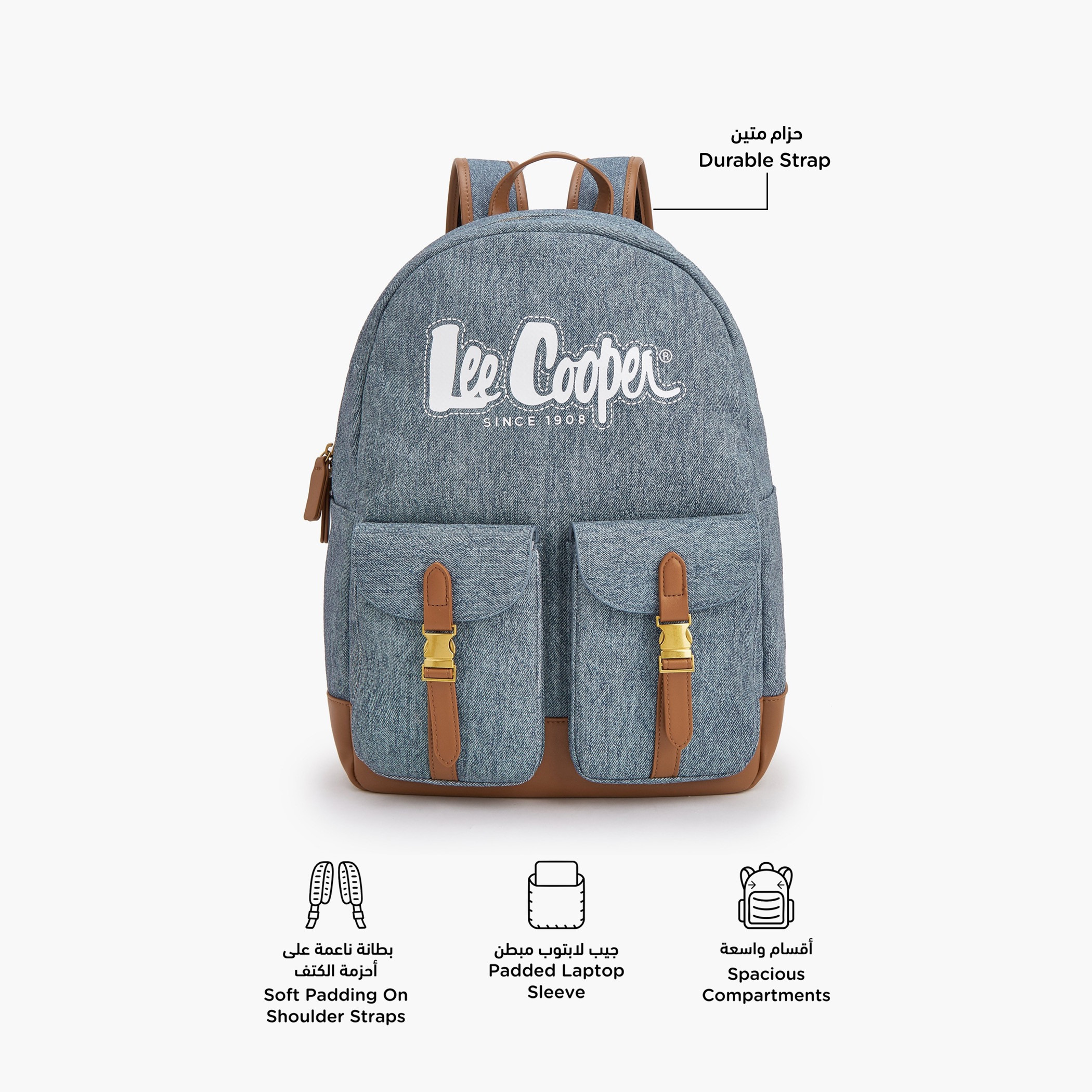 شنطة ظهر بحمالات كتف قابلة للتعديل وطبعات شعار من لي كوبر-women-bagsandwallets-backpacks-image-2
