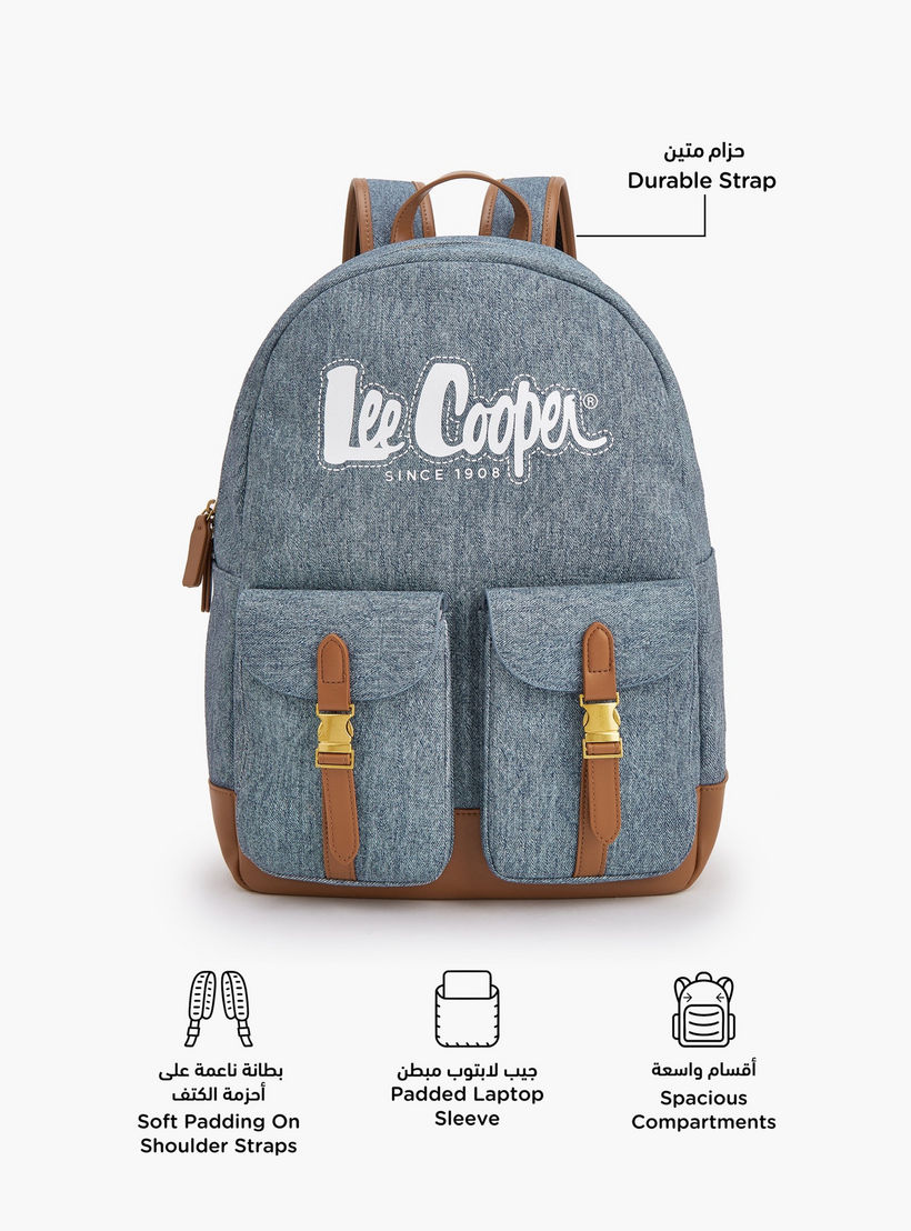 شنطة ظهر بحمالات كتف قابلة للتعديل وطبعات شعار من لي كوبر-women-bagsandwallets-backpacks-image-2