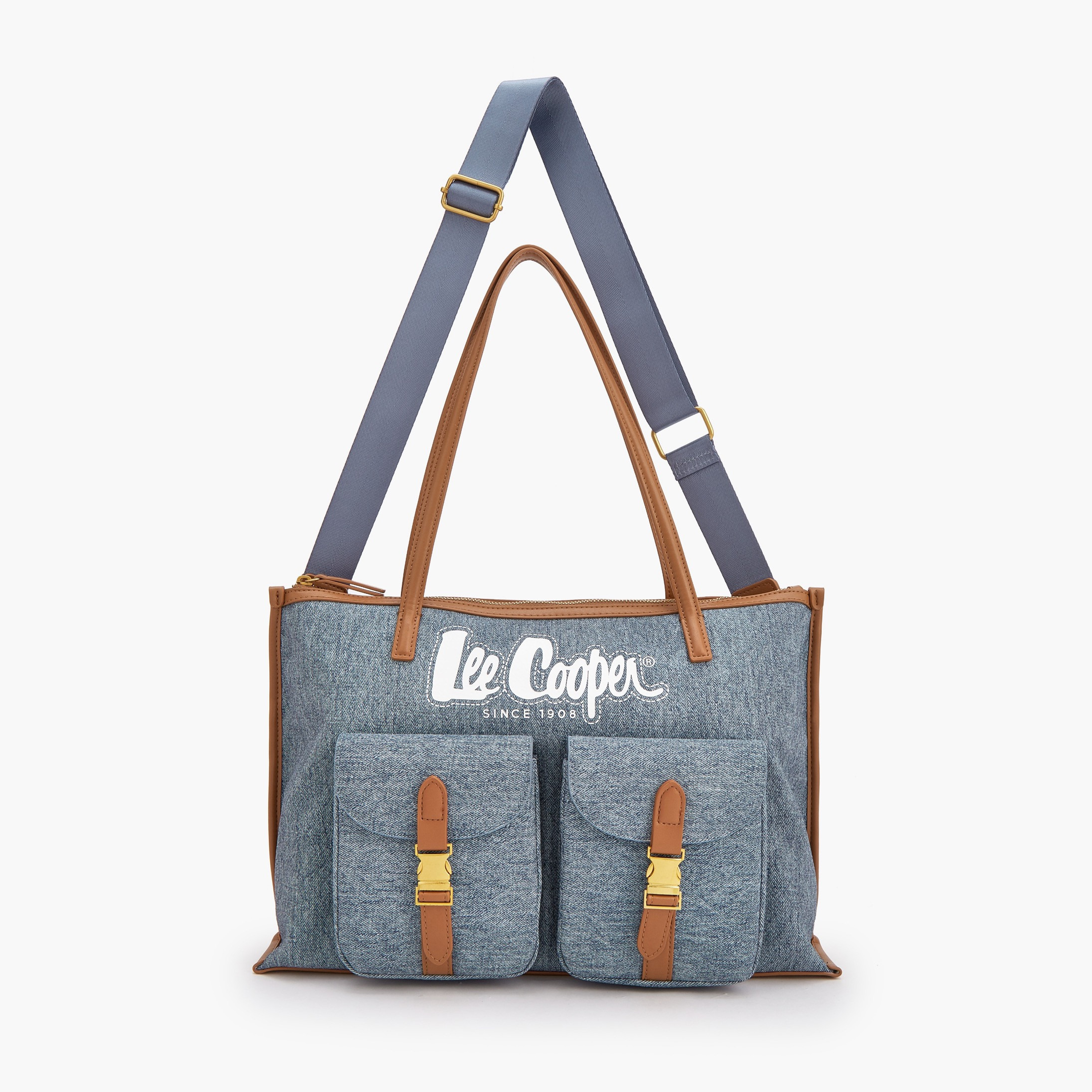 Lee Cooper Denim Tote Bag with Buckled Pockets-women-bagsandwallets-handbags-image-2