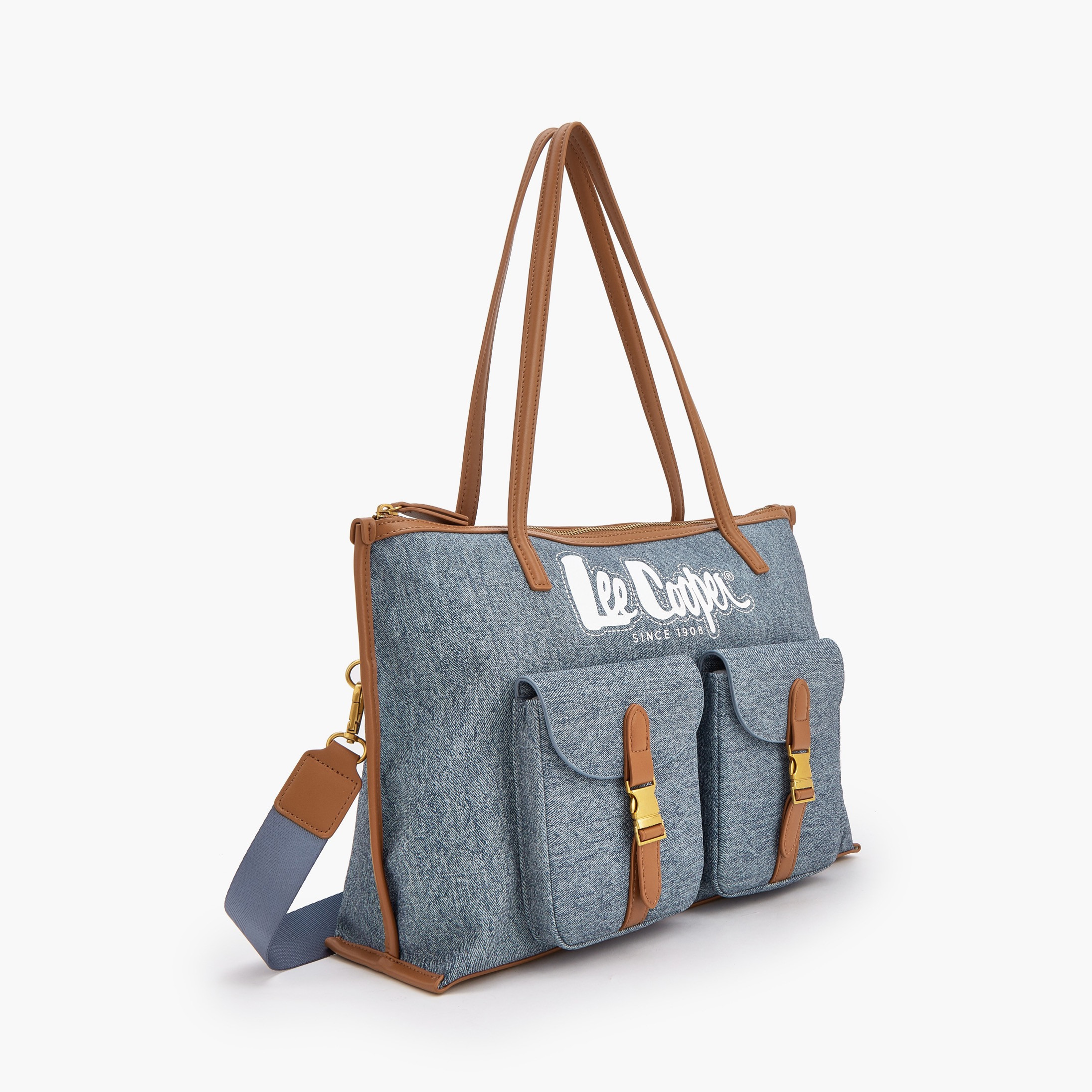 Lee Cooper Denim Tote Bag with Buckled Pockets-women-bagsandwallets-handbags-image-3