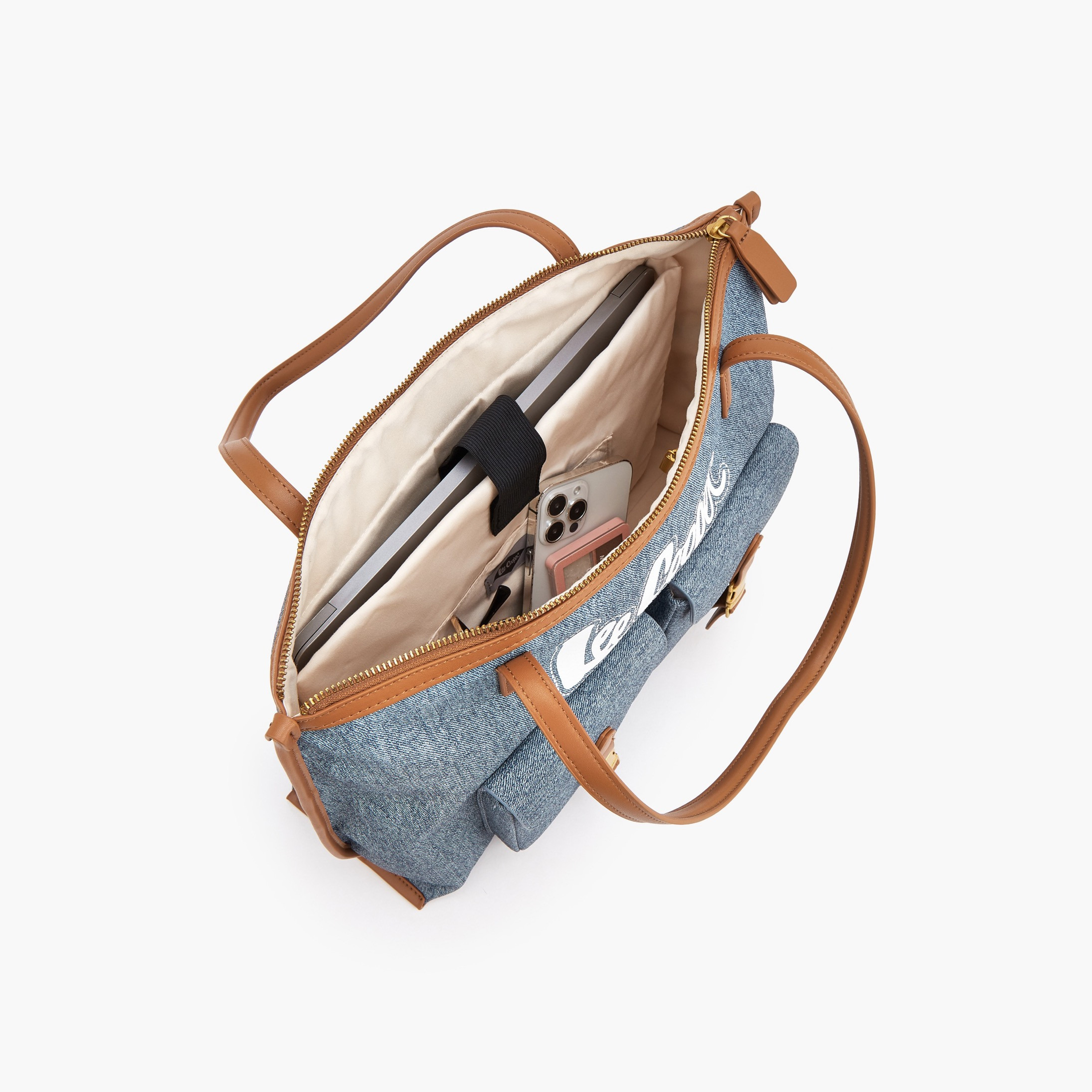 Lee Cooper Denim Tote Bag with Buckled Pockets-women-bagsandwallets-handbags-image-7