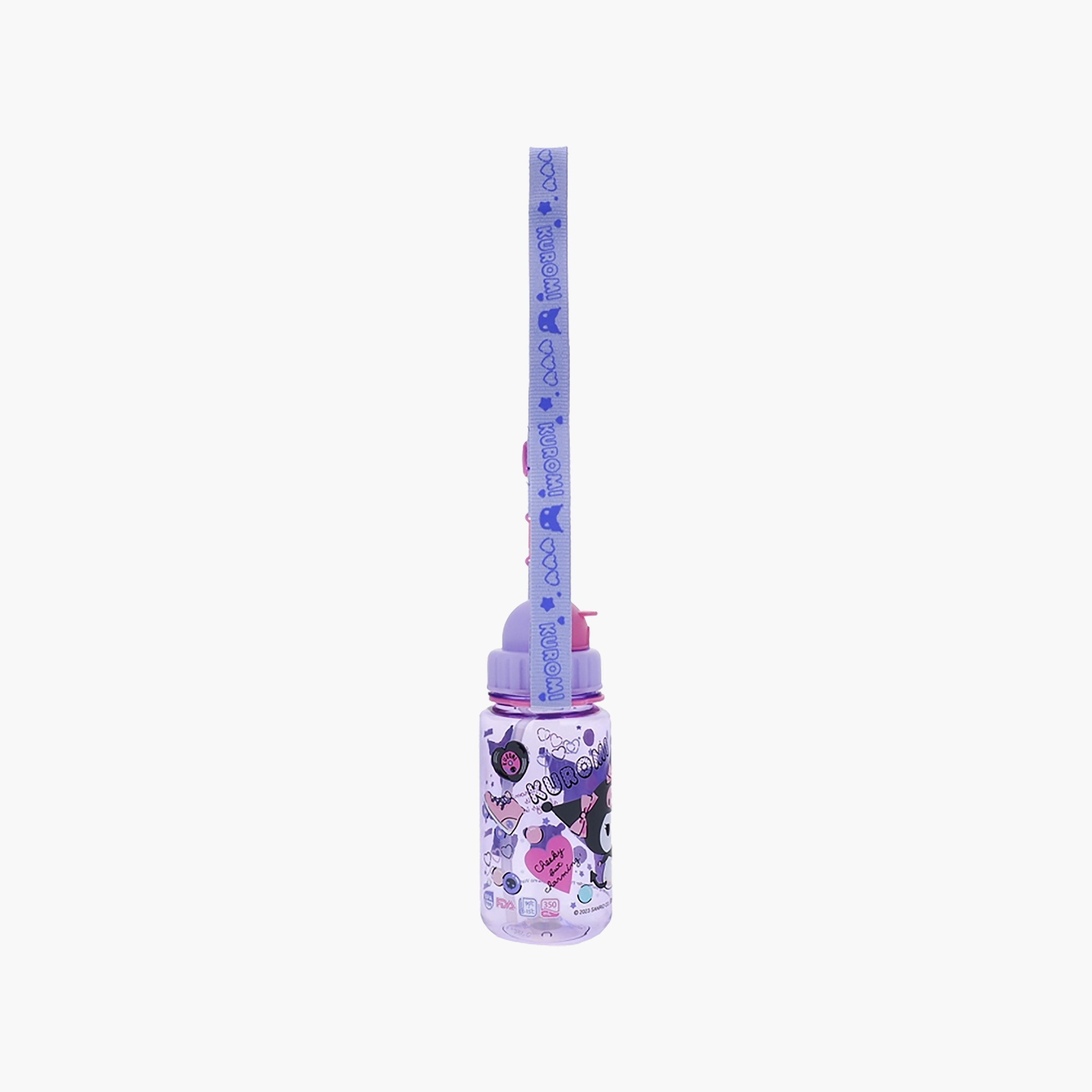 Sanrio Kuromi Print Water Bottle with Straw and Strap Handle - 540 ml-school-waterbottles-image-2