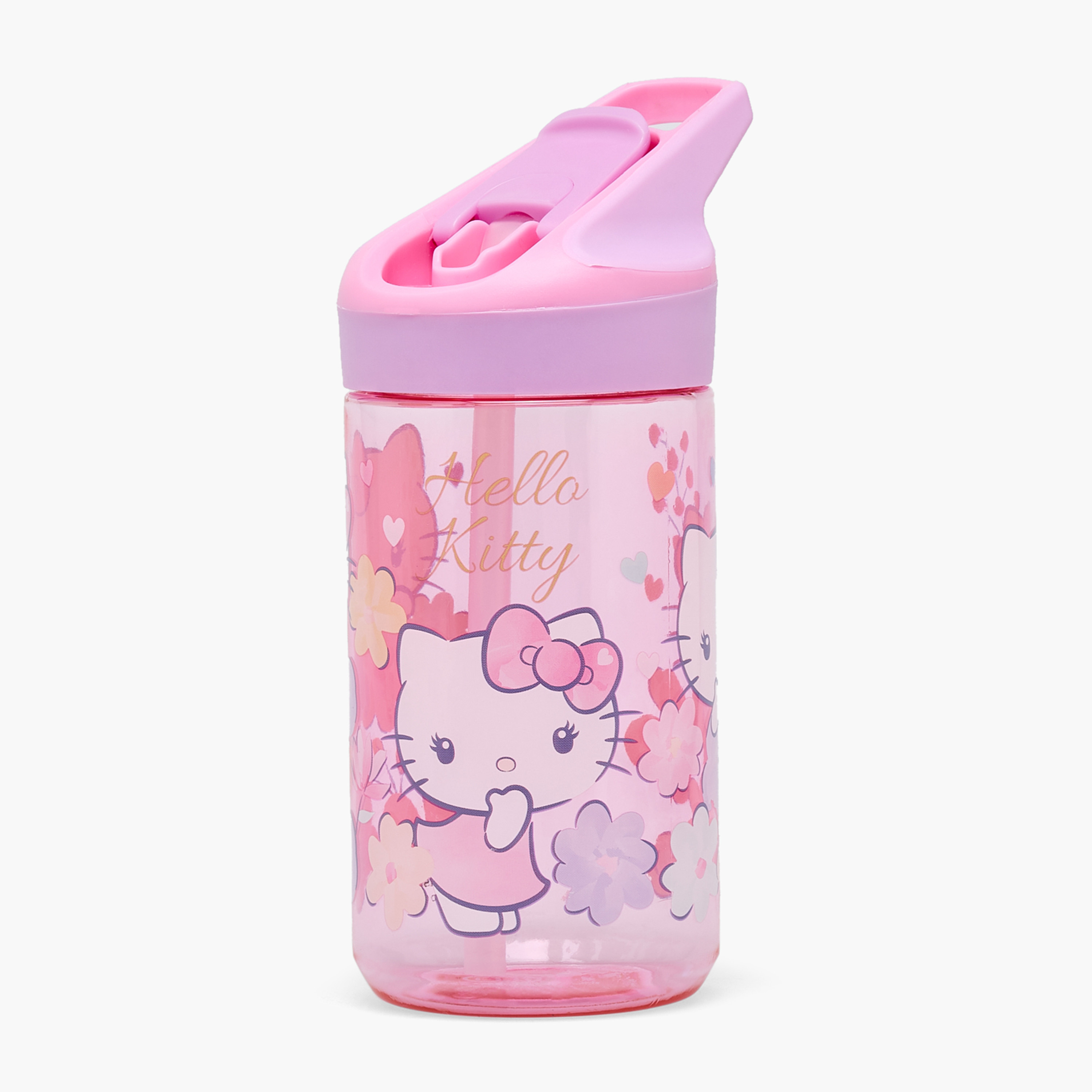 قارورة مياه بفوهة قلابة ومقبض وطبعات هالو كيتي من سانريو - 480 مل-school-waterbottles-image-1