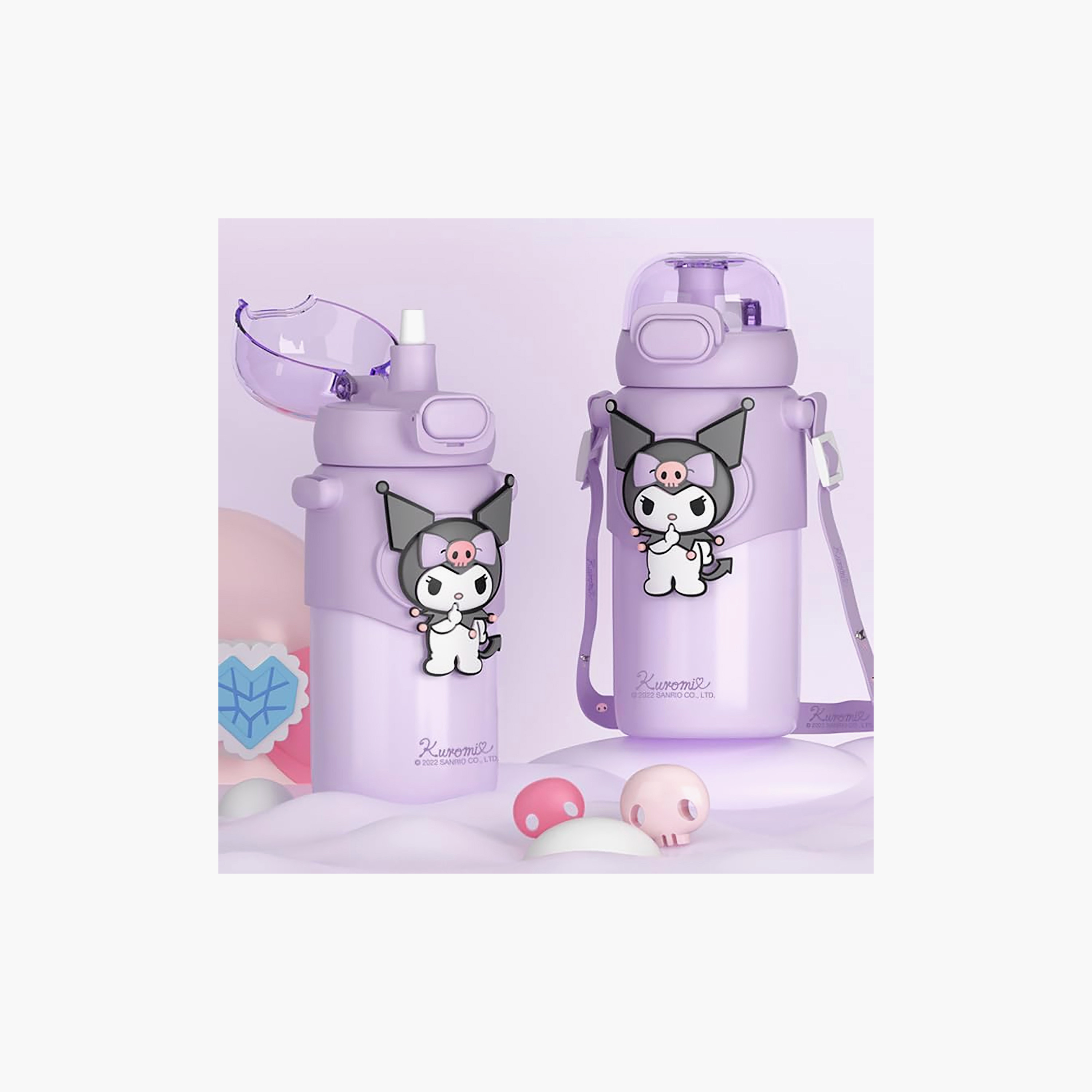 قارورة مياه بفوهة وغطاء قلاب وطبعات كورومي من سانريو - 480 مل-school-waterbottles-image-3