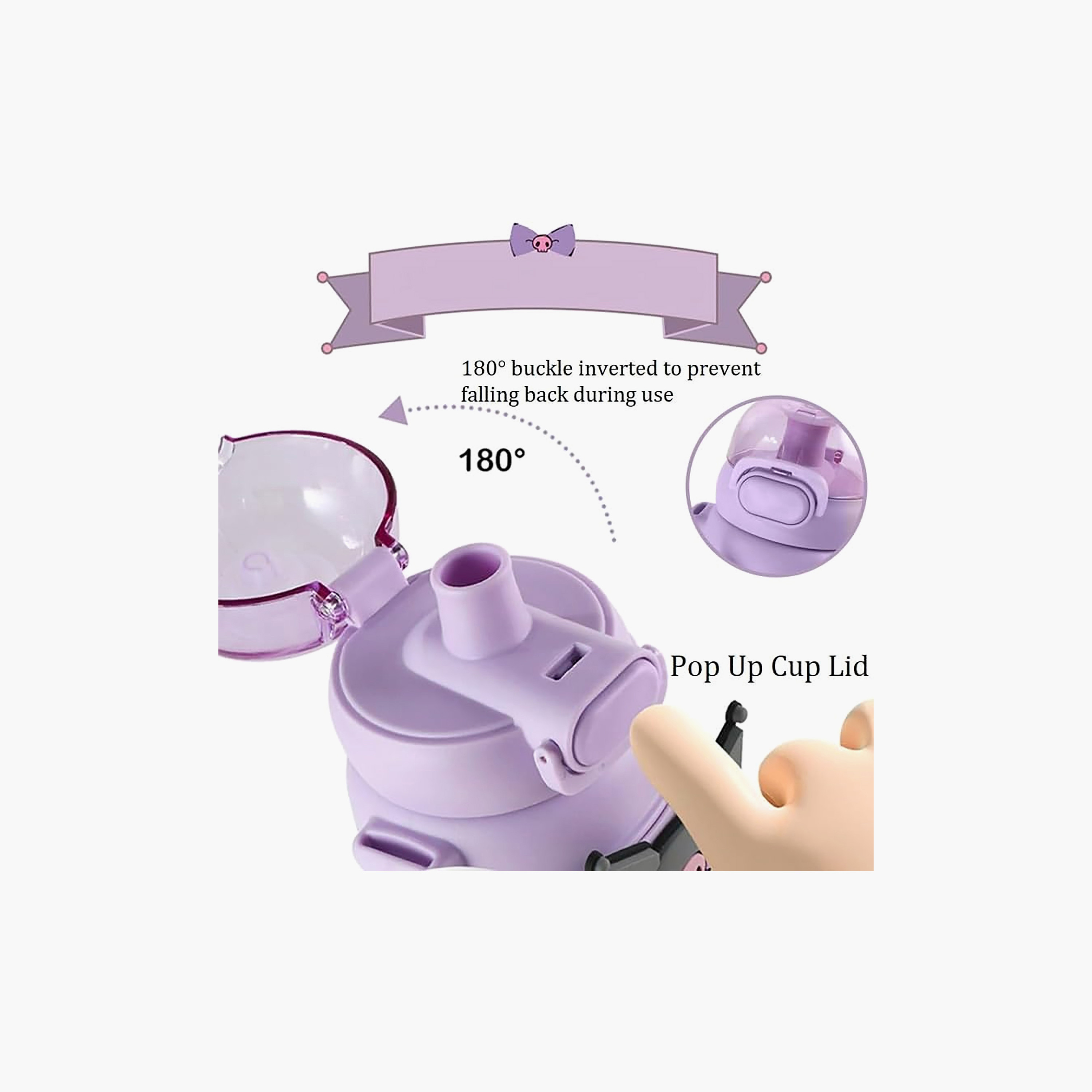 قارورة مياه بفوهة وغطاء قلاب وطبعات كورومي من سانريو - 480 مل-school-waterbottles-image-6