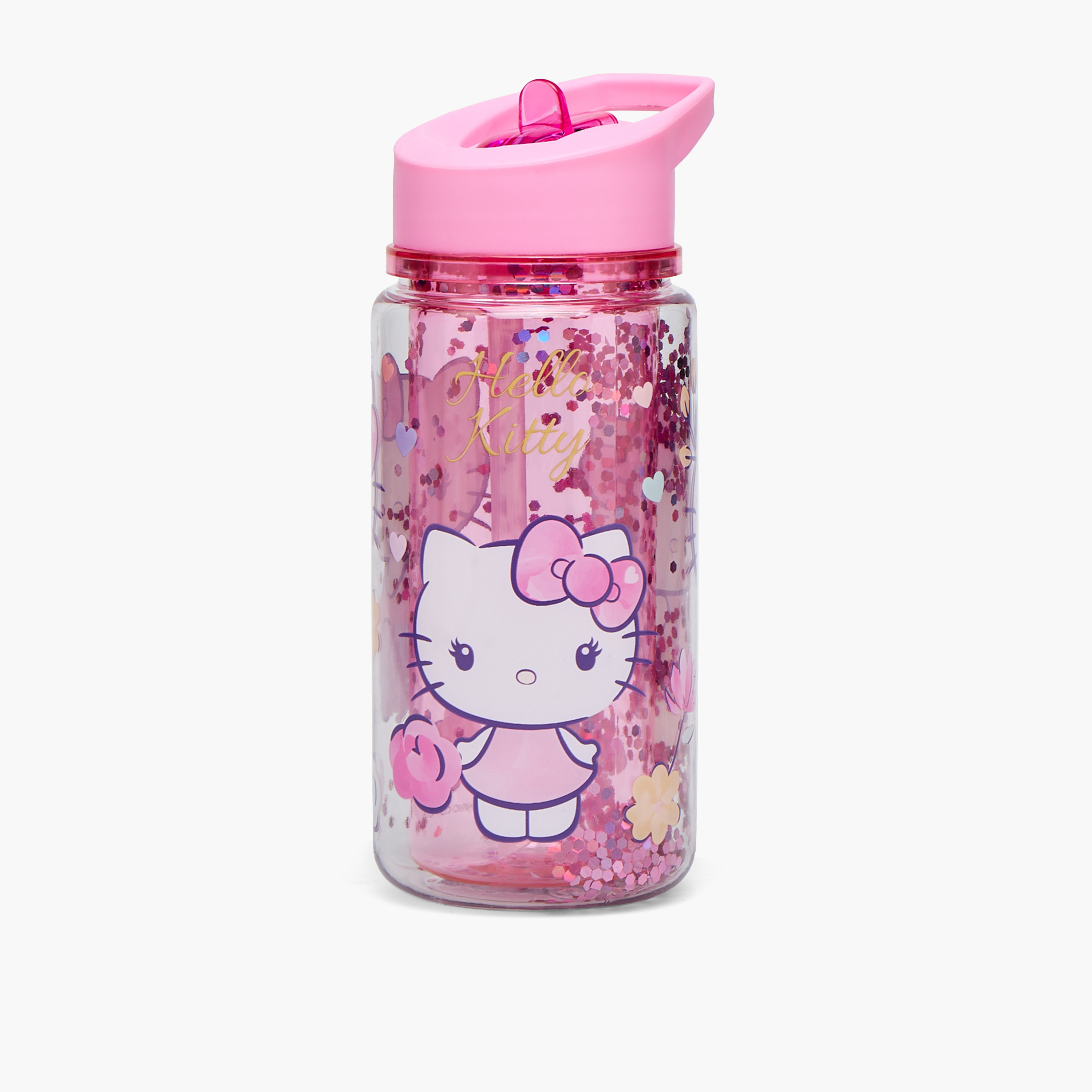 Sanrio Hello Kitty Print Water Bottle with Flip Spout and Handle - 330 ml-school-waterbottles-image-1